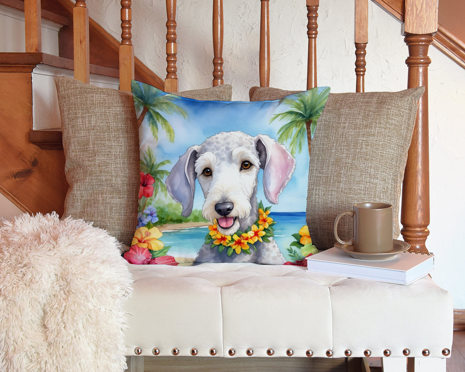 Bedlington Terrier Luau Throw Pillow