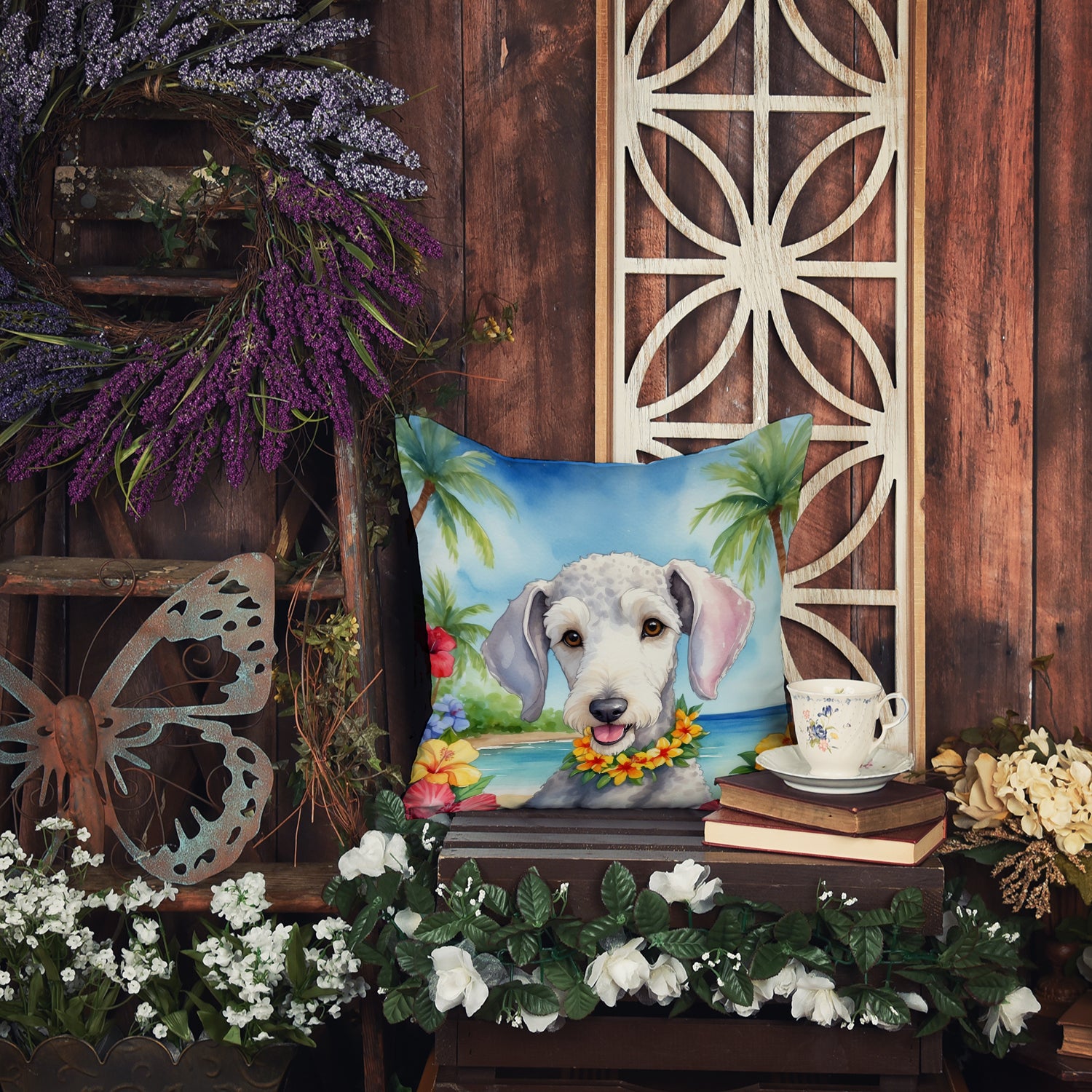 Bedlington Terrier Luau Throw Pillow