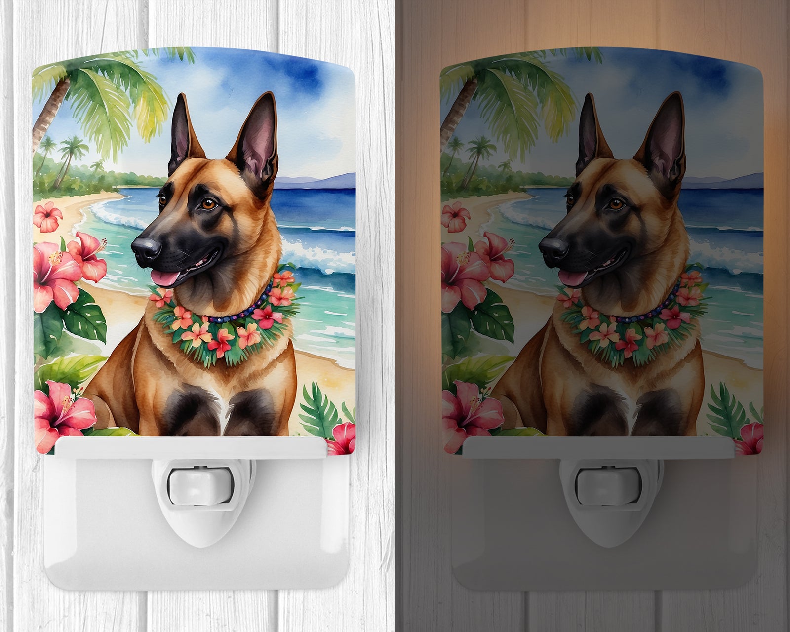 Caroline's Treasures Belgian Malinois Luau Ceramic Night Light