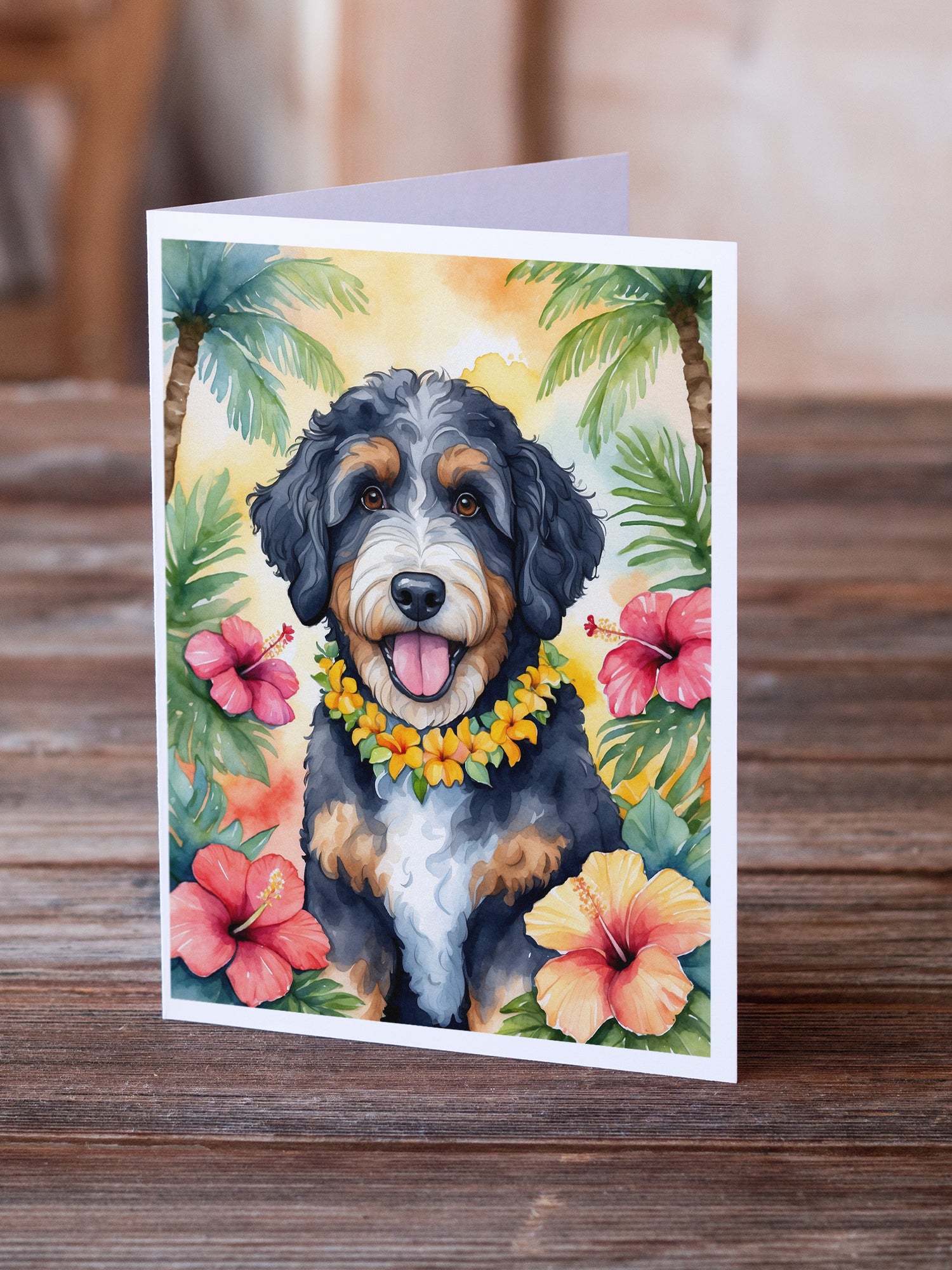 Buy this Bernedoodle Luau Greeting Cards Pack of 8