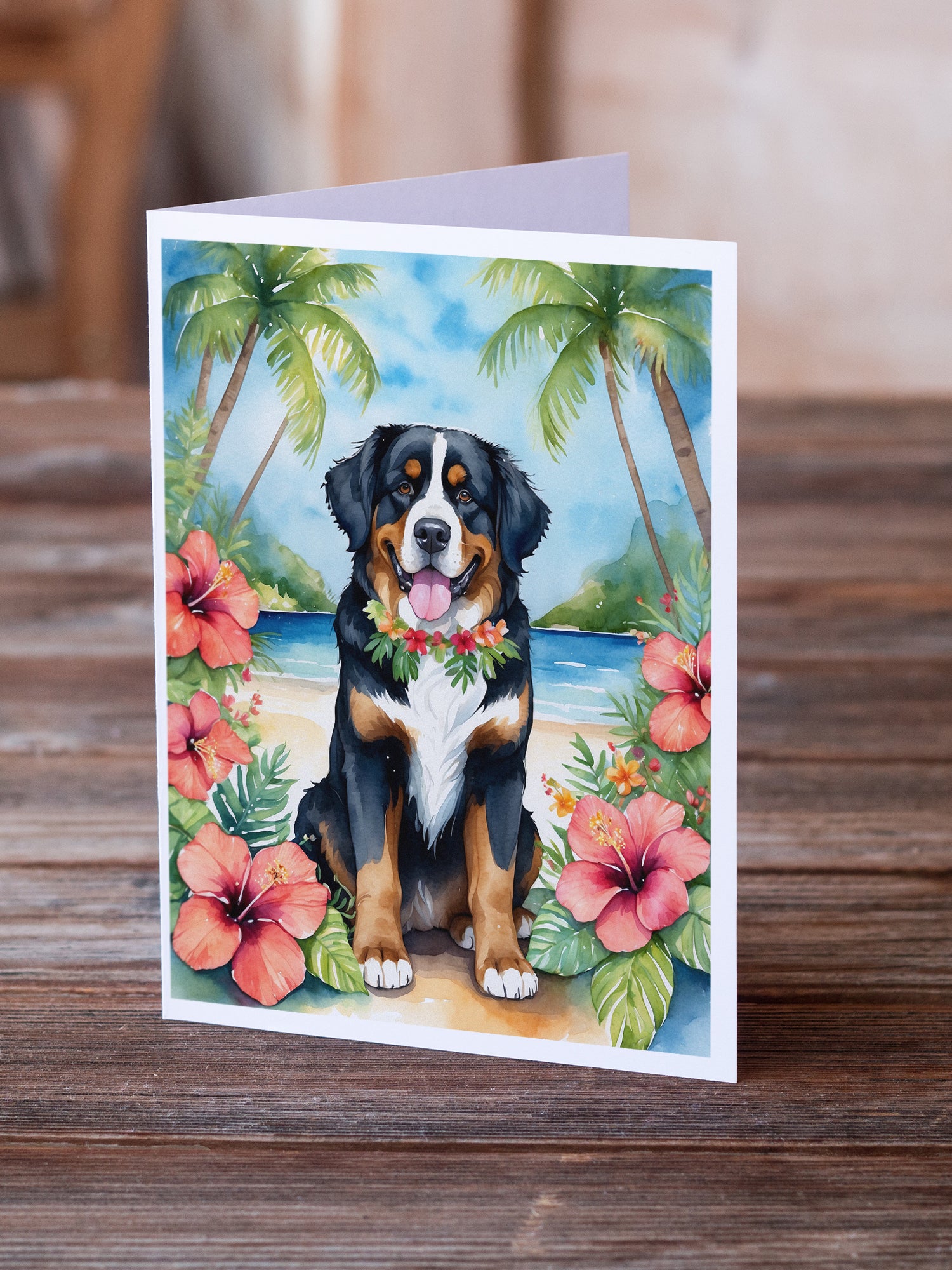 Bernese Mountain Dog Luau Greeting Cards Pack of 8