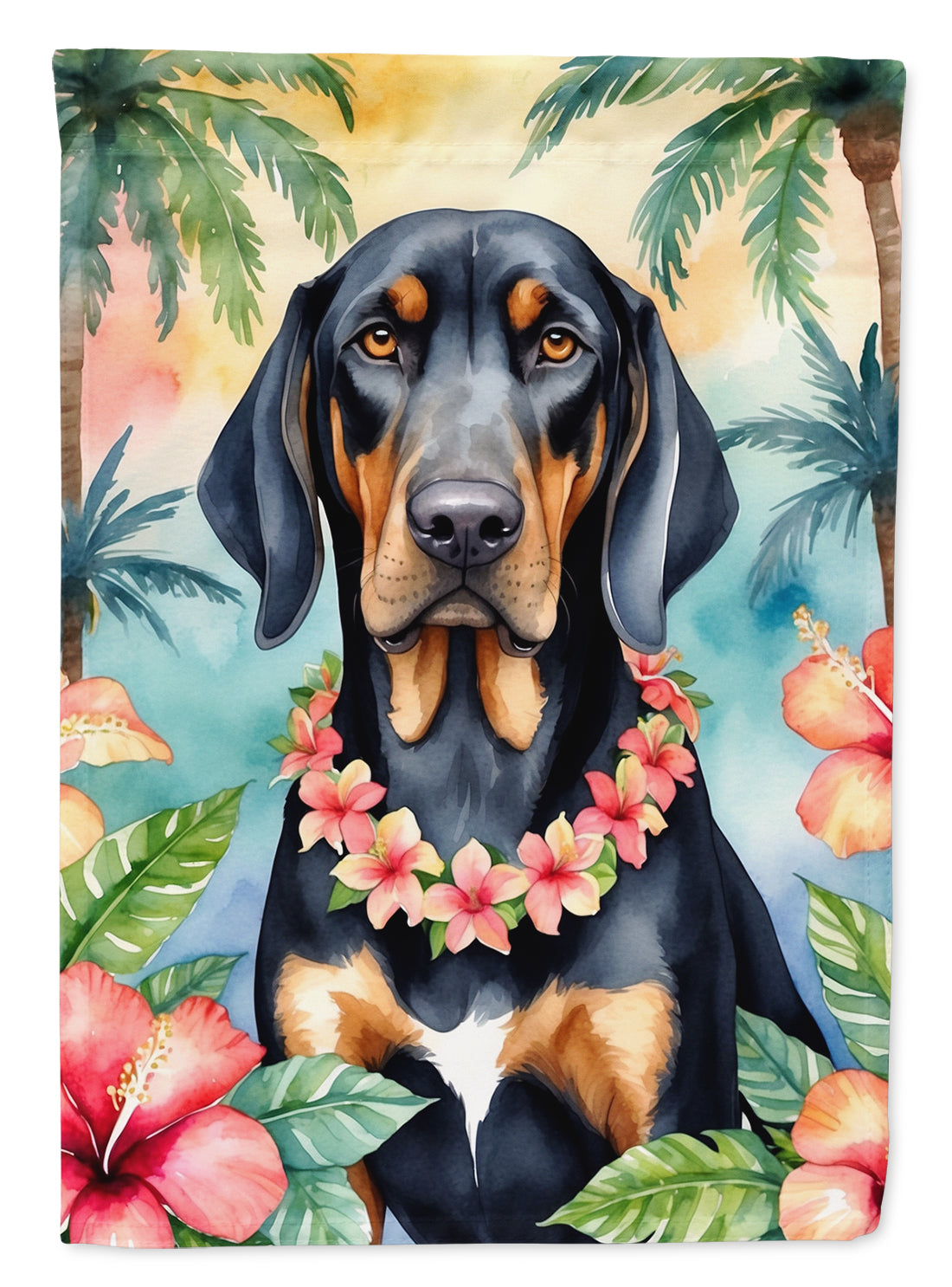 Buy this Black and Tan Coonhound Luau House Flag