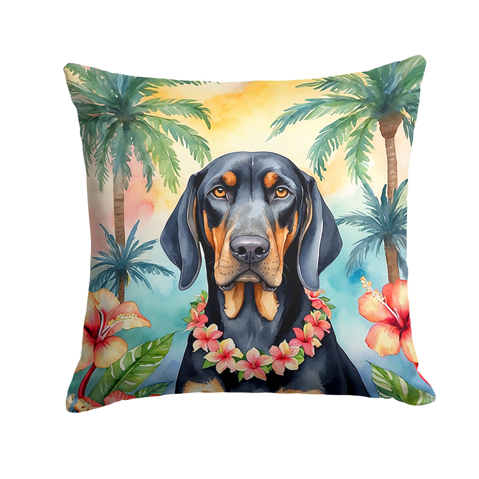 Buy this Black and Tan Coonhound Luau Throw Pillow