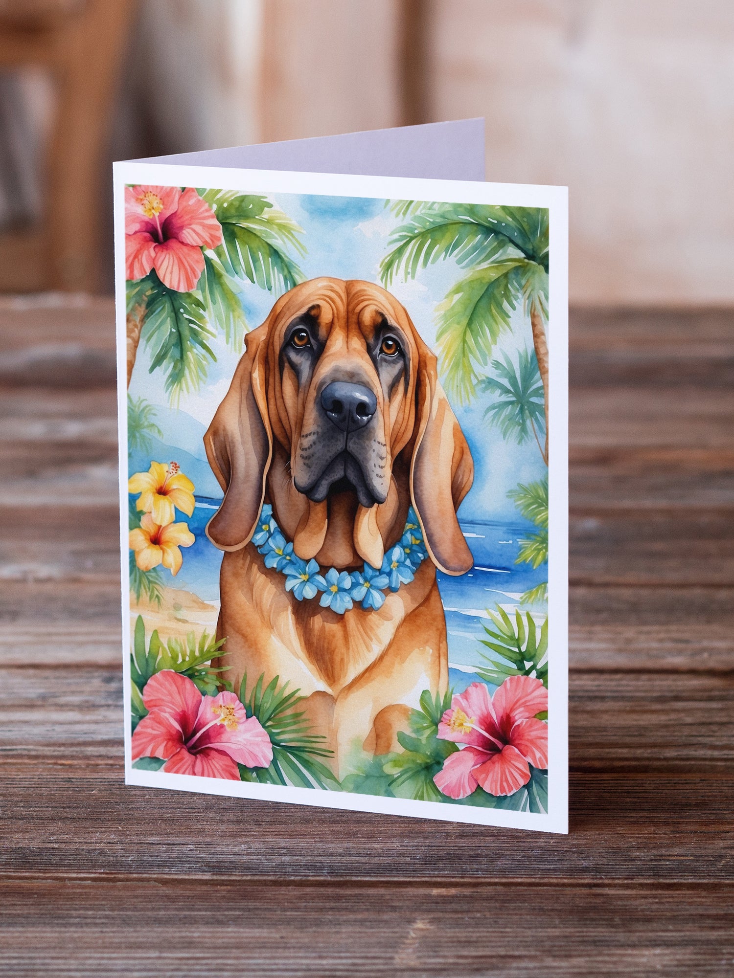 Bloodhound Luau Greeting Cards Pack of 8