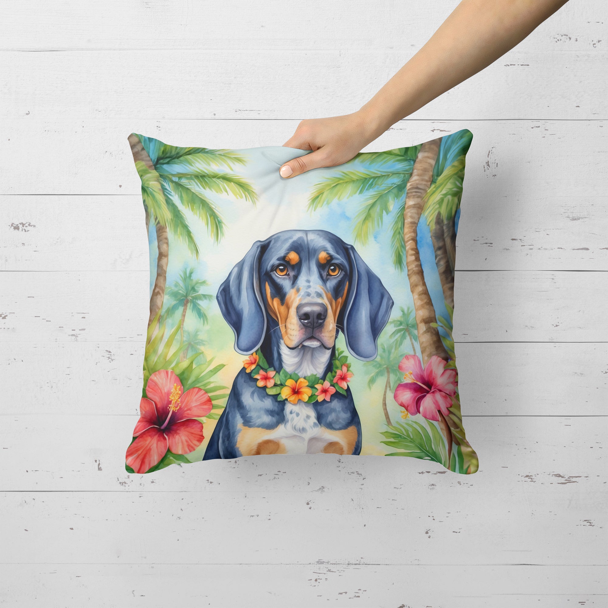 Bluetick Coonhound Luau Throw Pillow