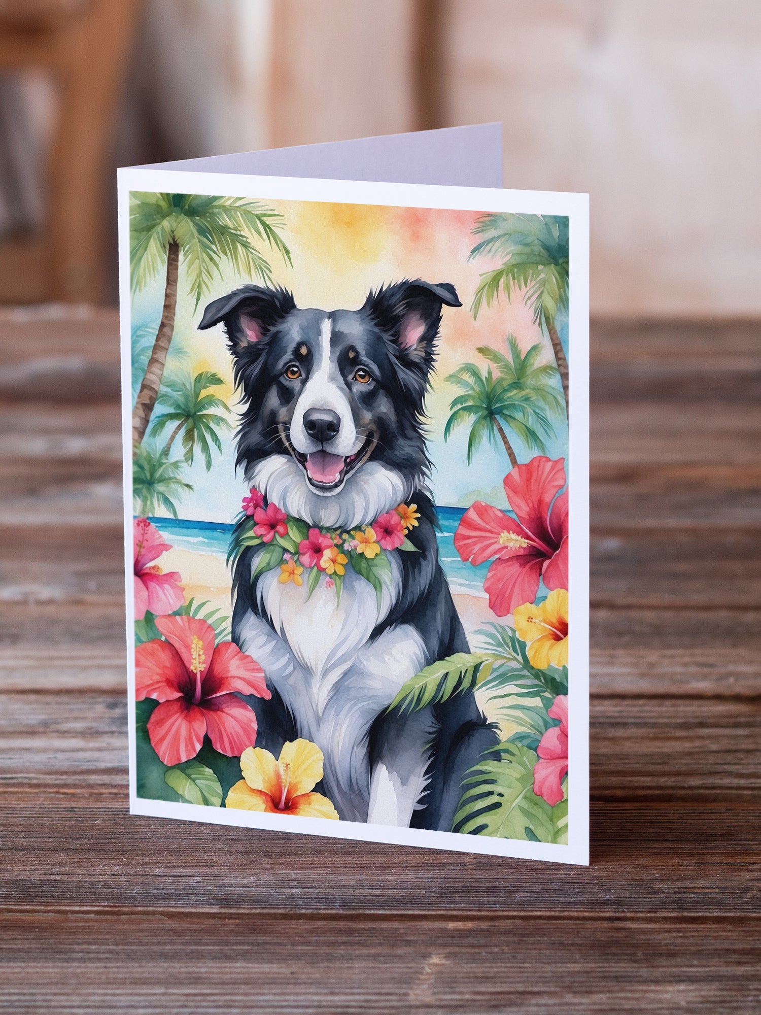 Border Collie Luau Greeting Cards Pack of 8