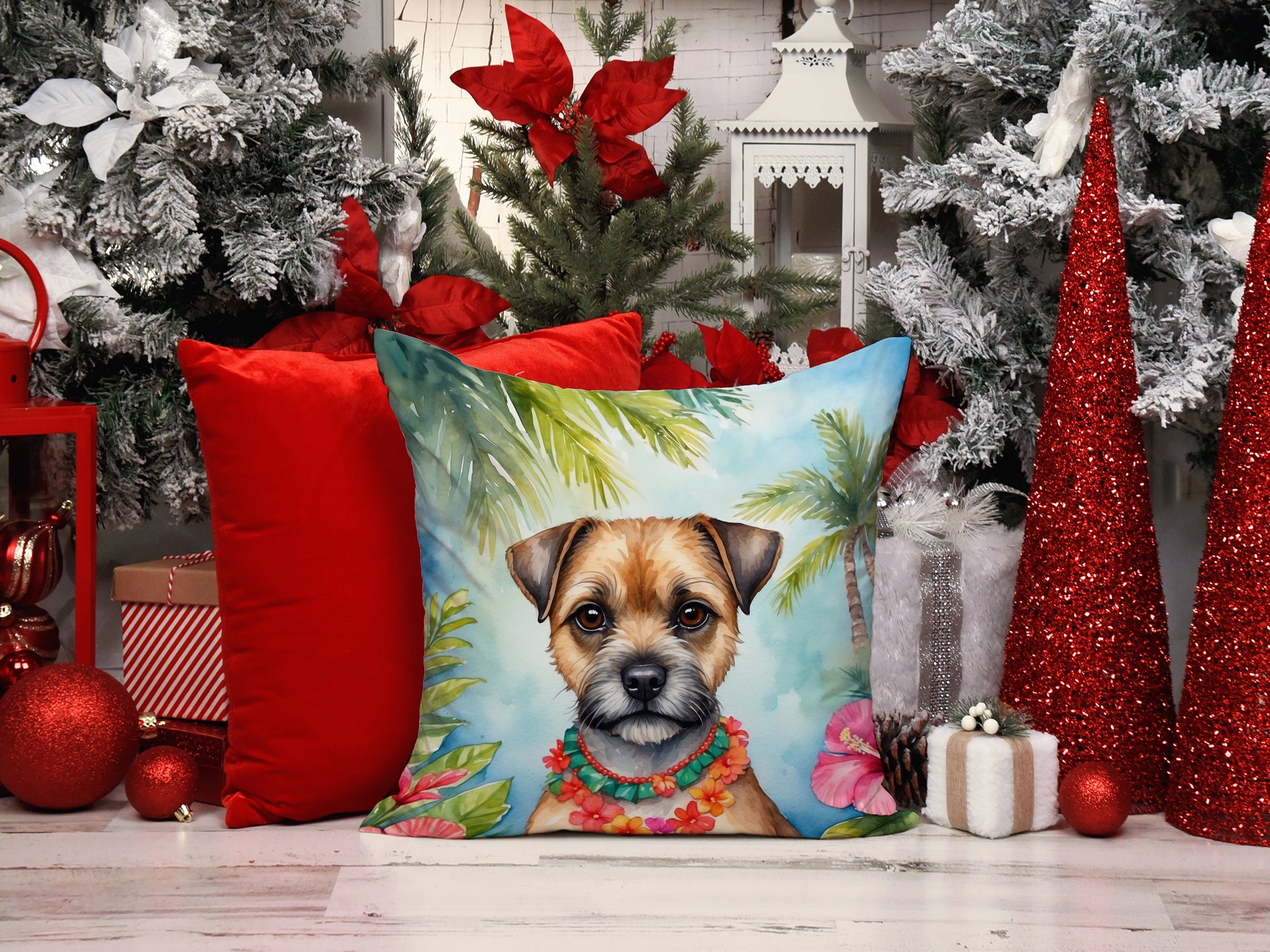 Border Terrier Luau Throw Pillow