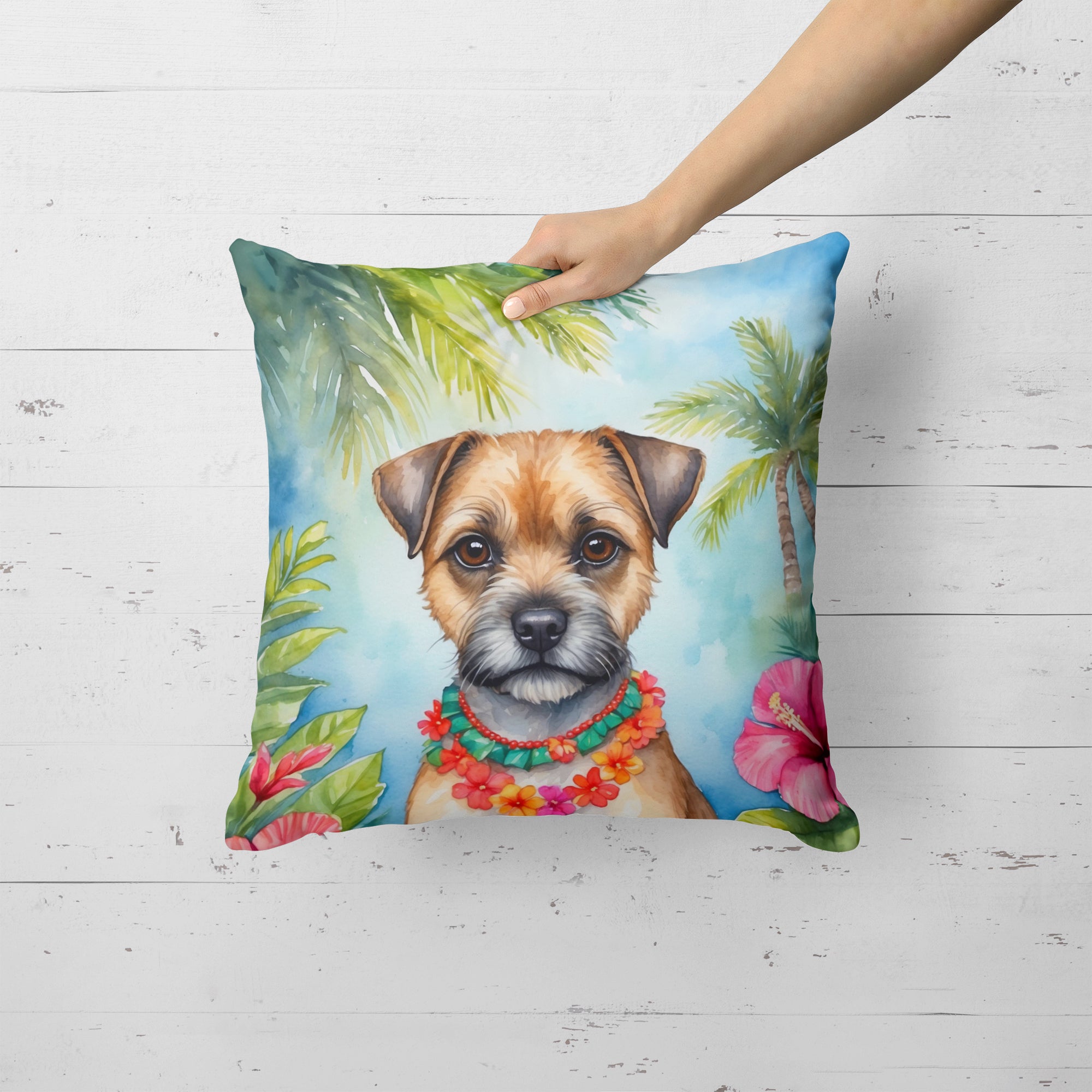 Border Terrier Luau Throw Pillow