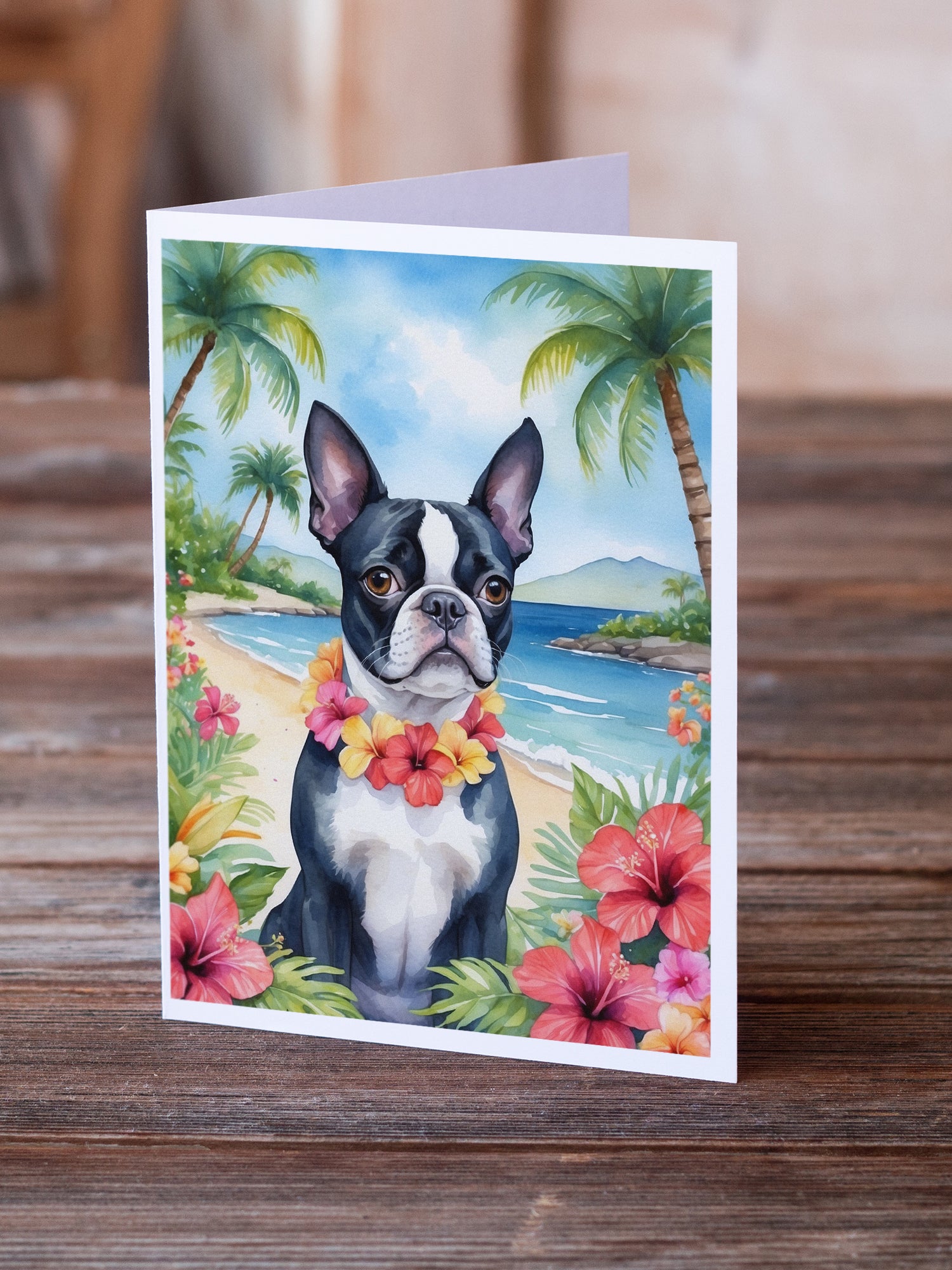 Boston Terrier Luau Greeting Cards Pack of 8