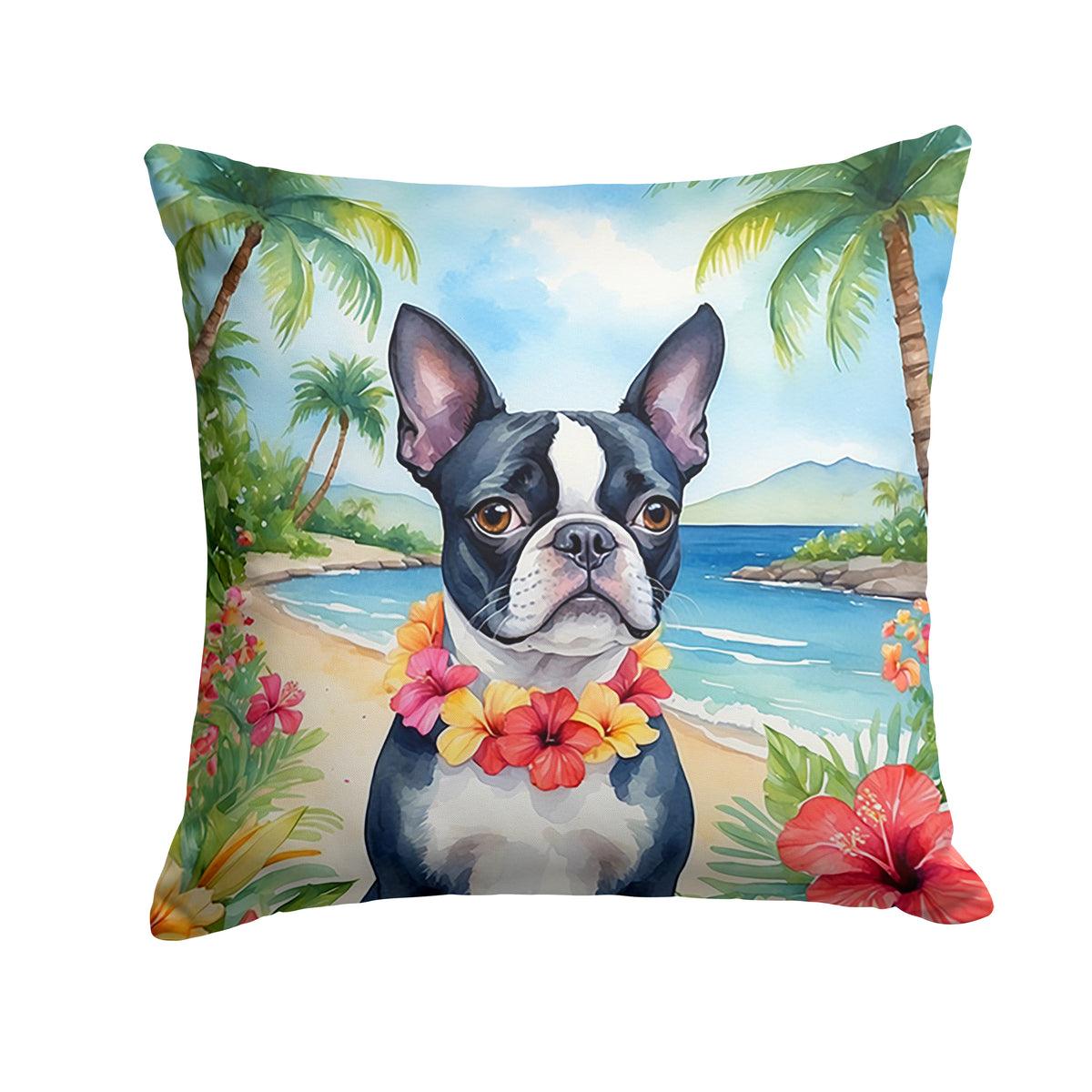 Buy this Boston Terrier Luau Throw Pillow