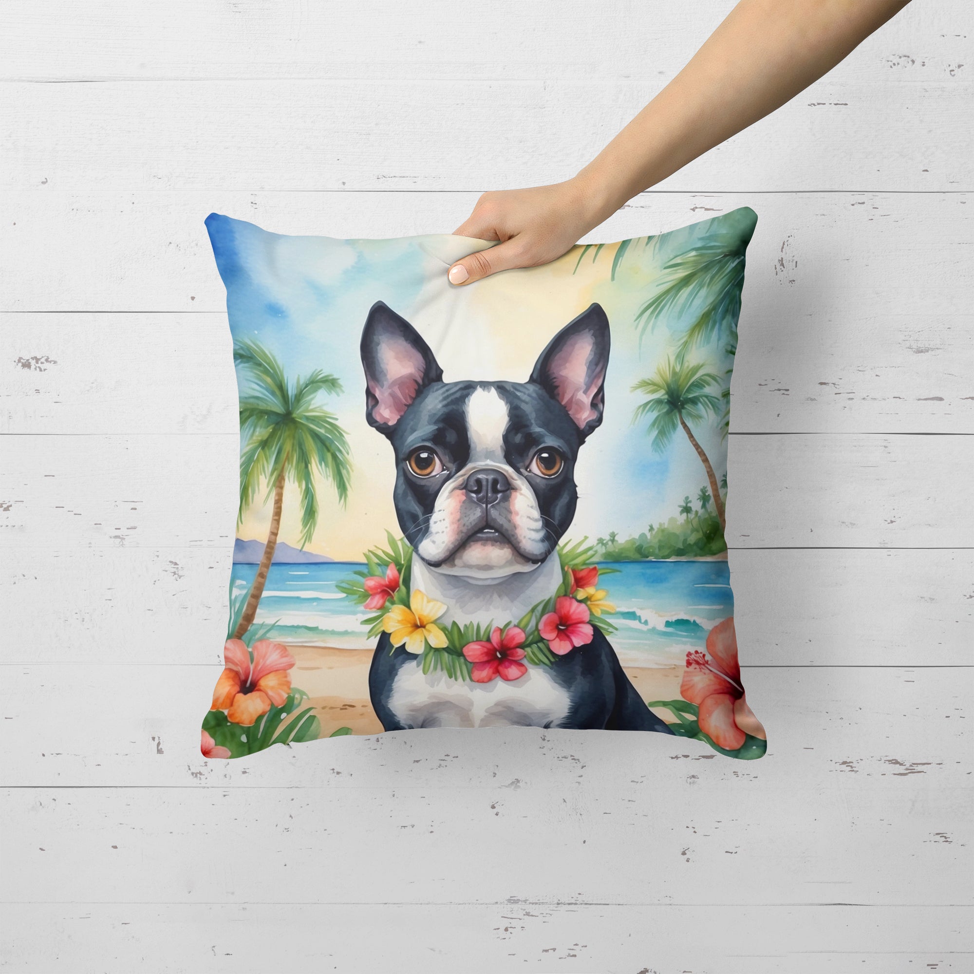 Boston Terrier Luau Throw Pillow