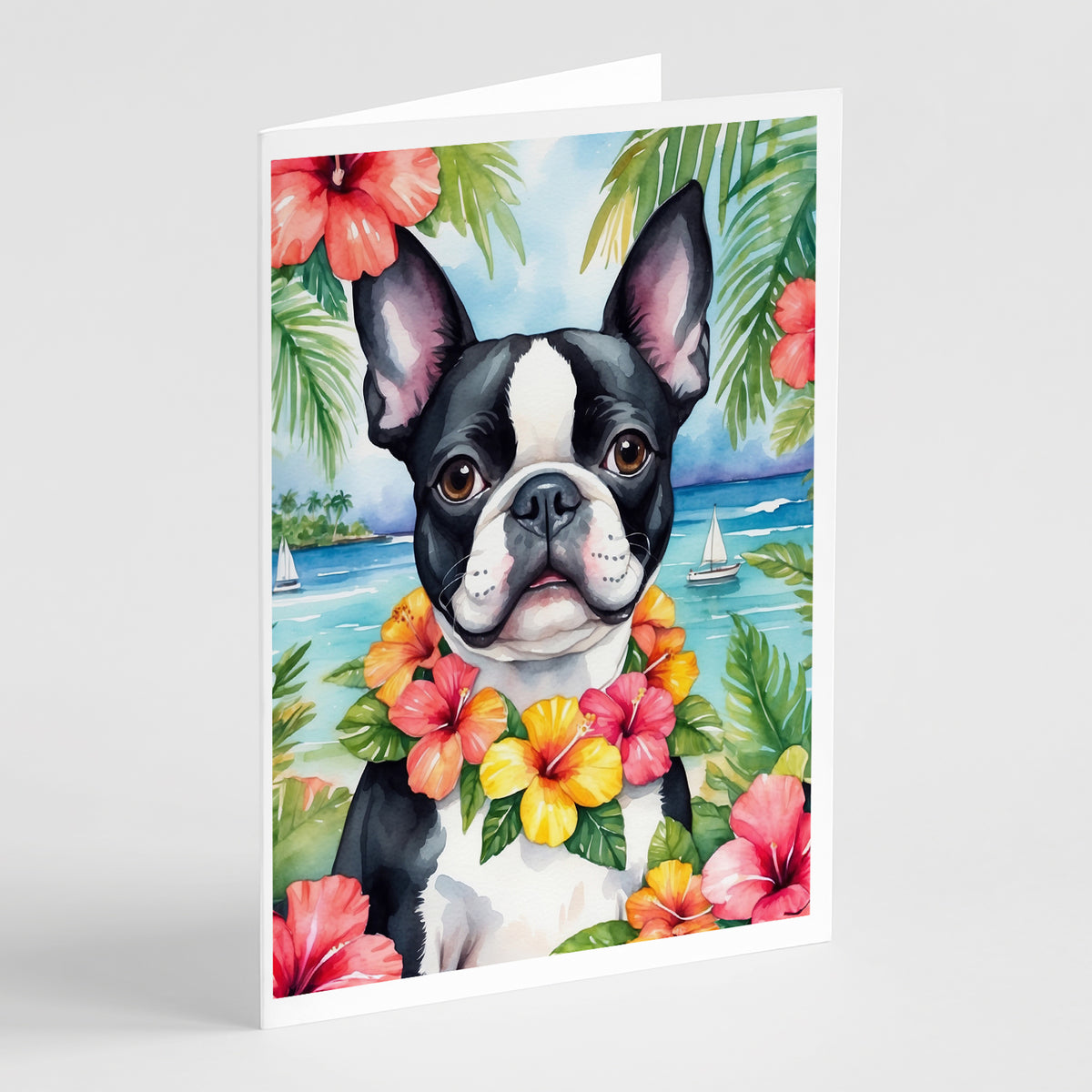 Buy this Boston Terrier Luau Greeting Cards Pack of 8
