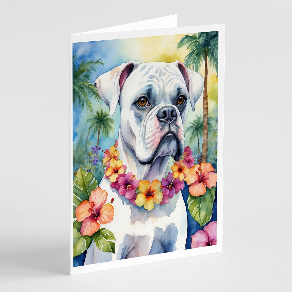 Buy this White Boxer Luau Greeting Cards Pack of 8