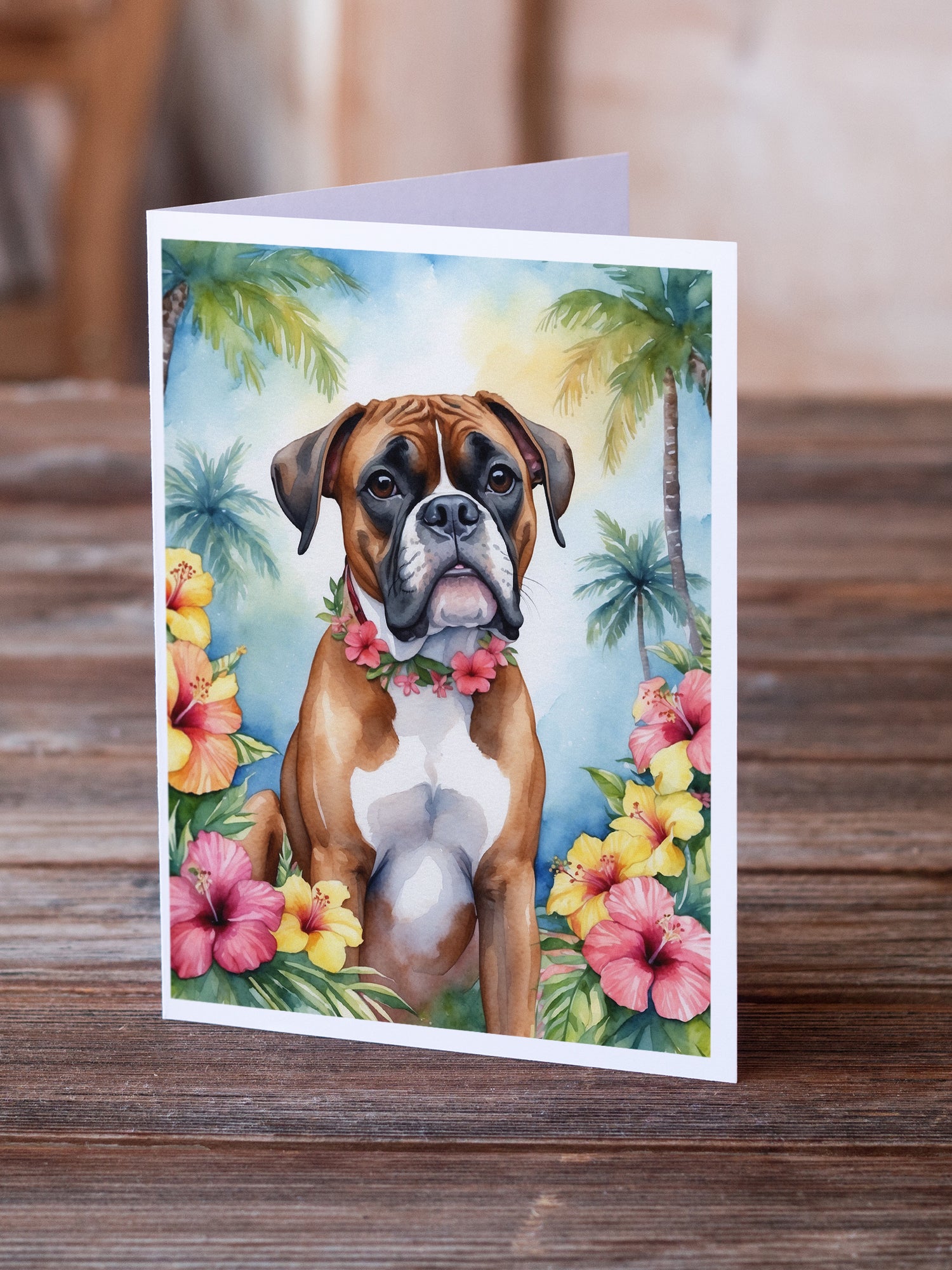 Boxer Luau Greeting Cards Pack of 8