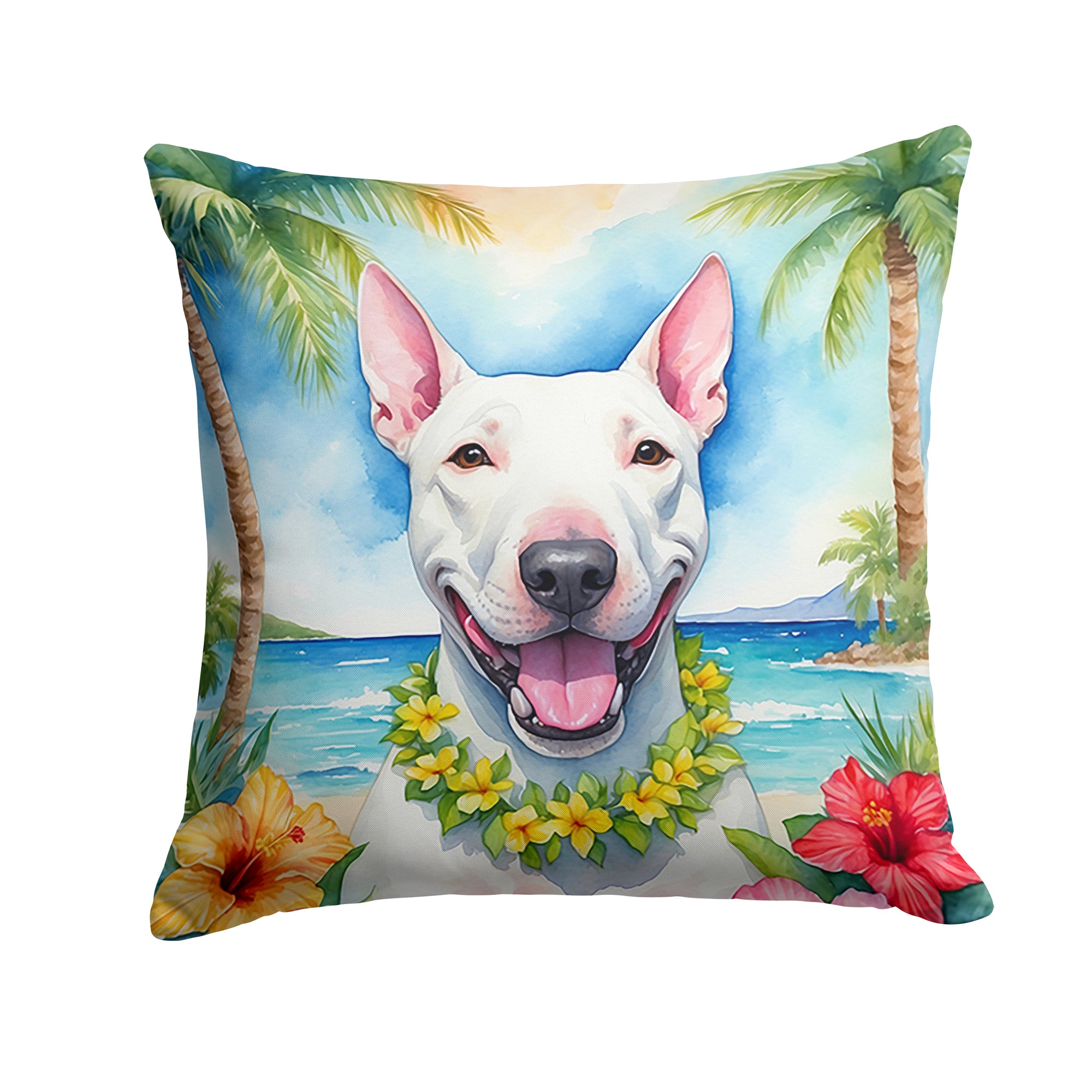 Buy this Bull Terrier Luau Throw Pillow
