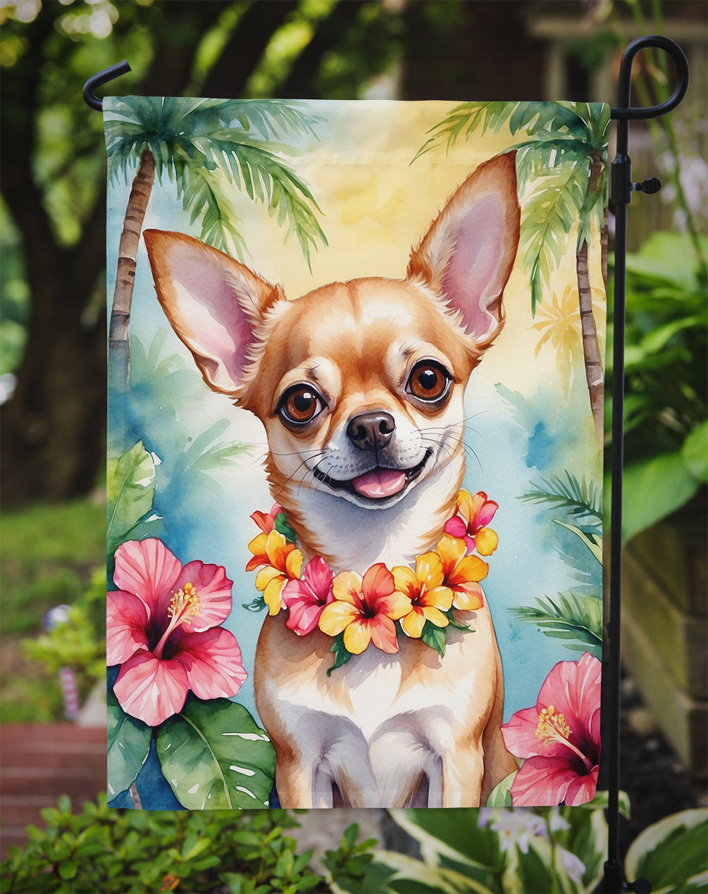 Chihuahua Luau Garden Flag