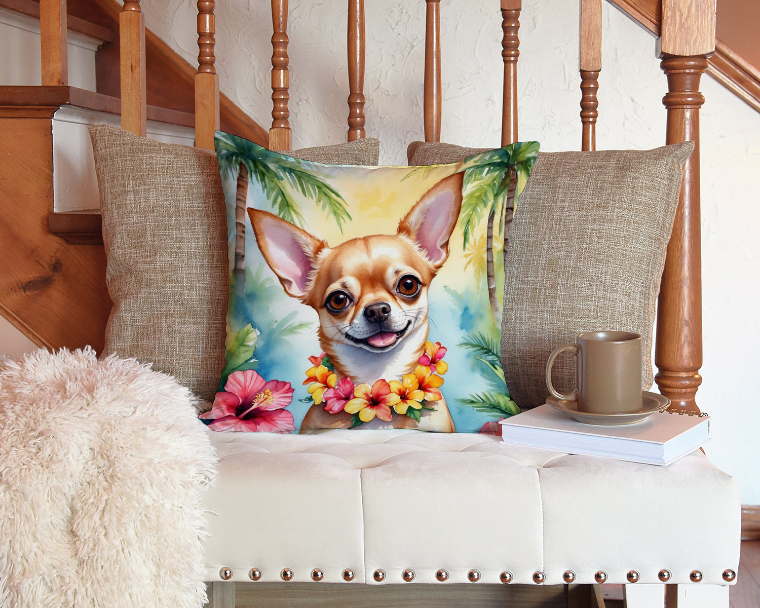 Chihuahua Luau Throw Pillow