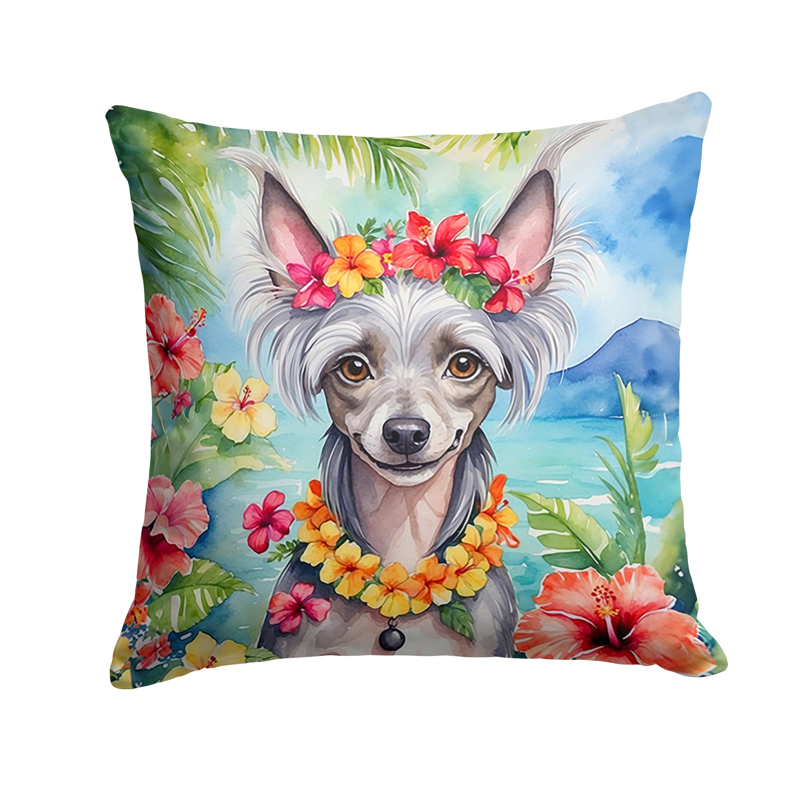 Buy this Chinese Crested Luau Throw Pillow