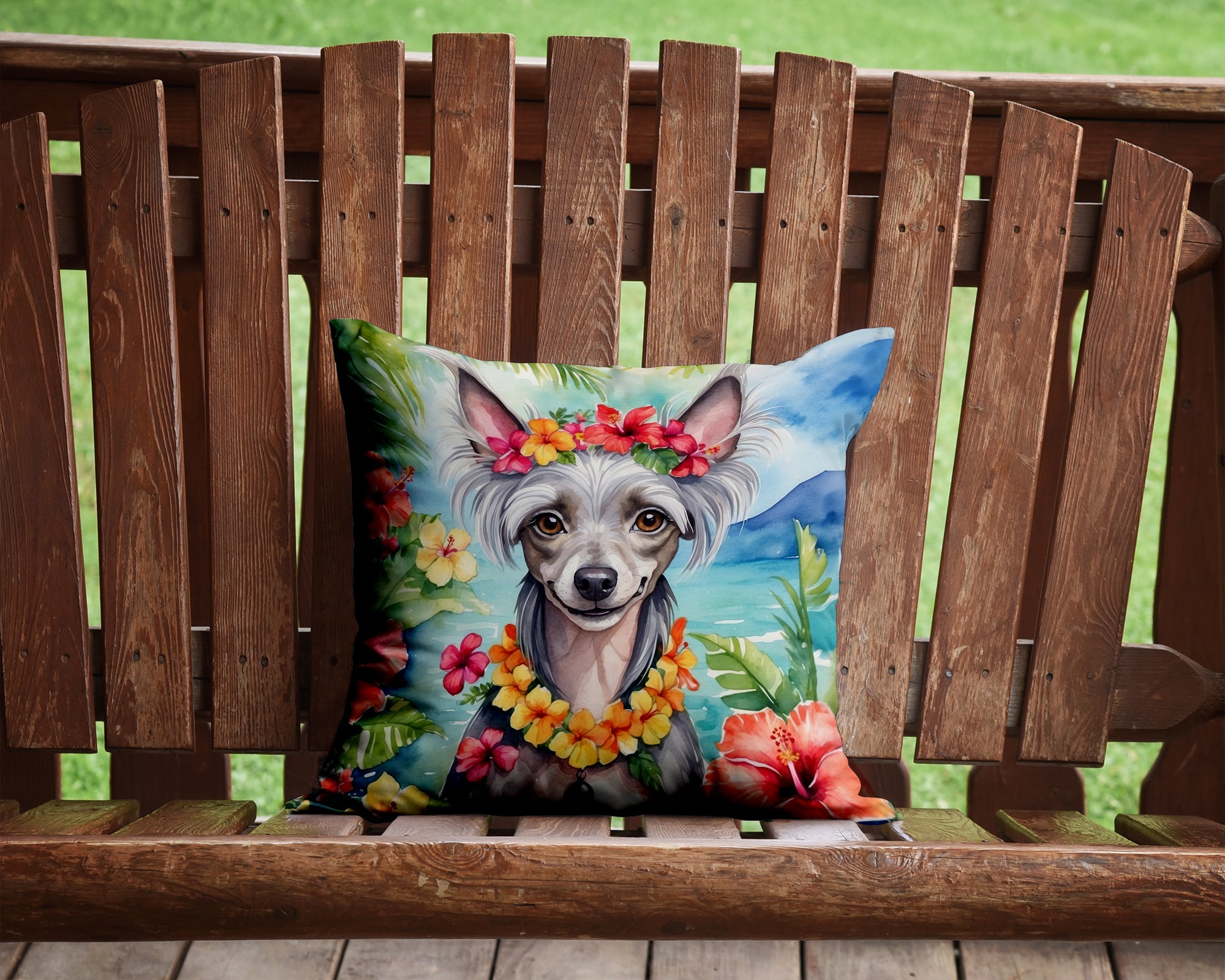 Buy this Chinese Crested Luau Throw Pillow