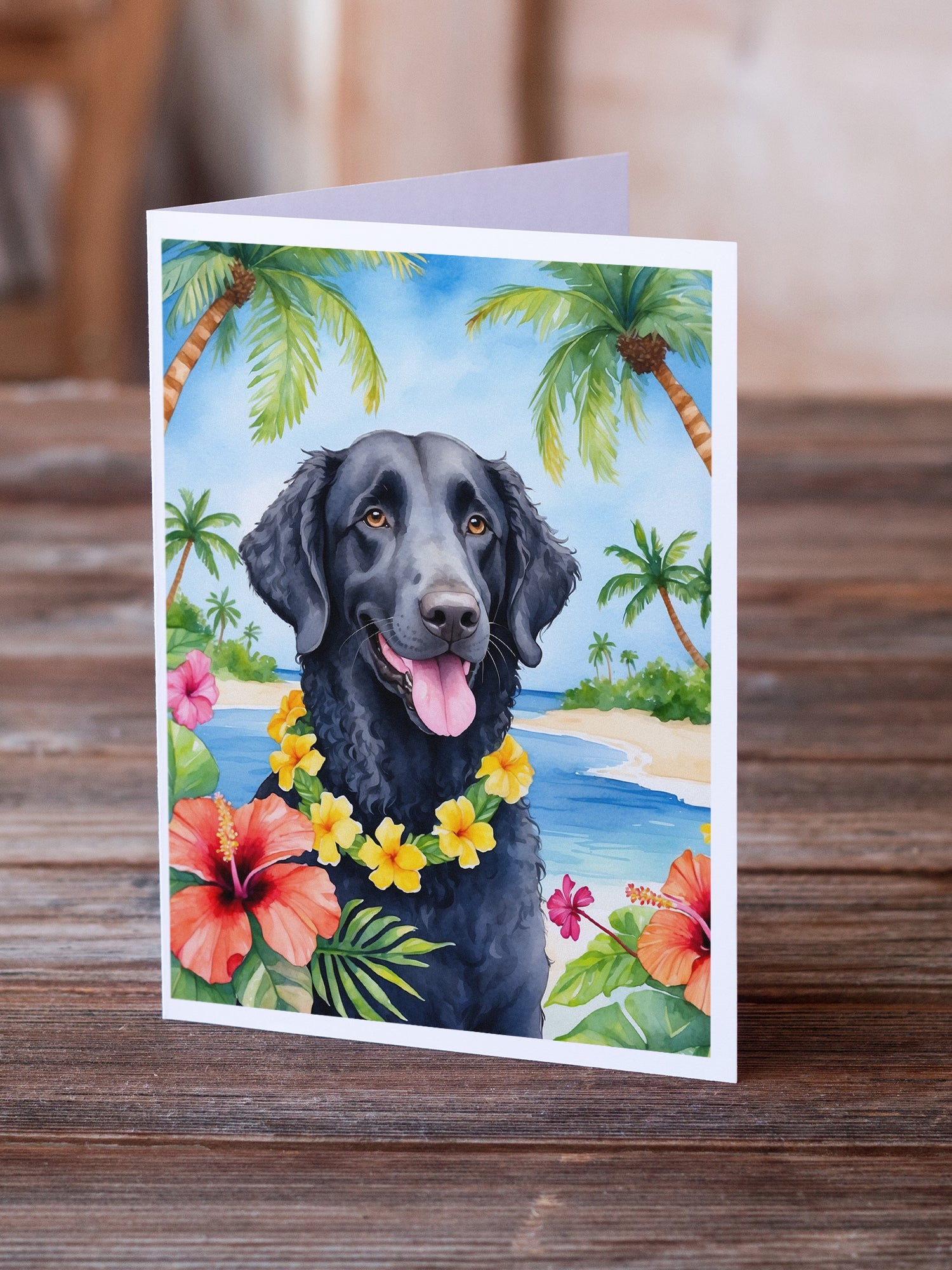 Curly-Coated Retriever Luau Greeting Cards Pack of 8