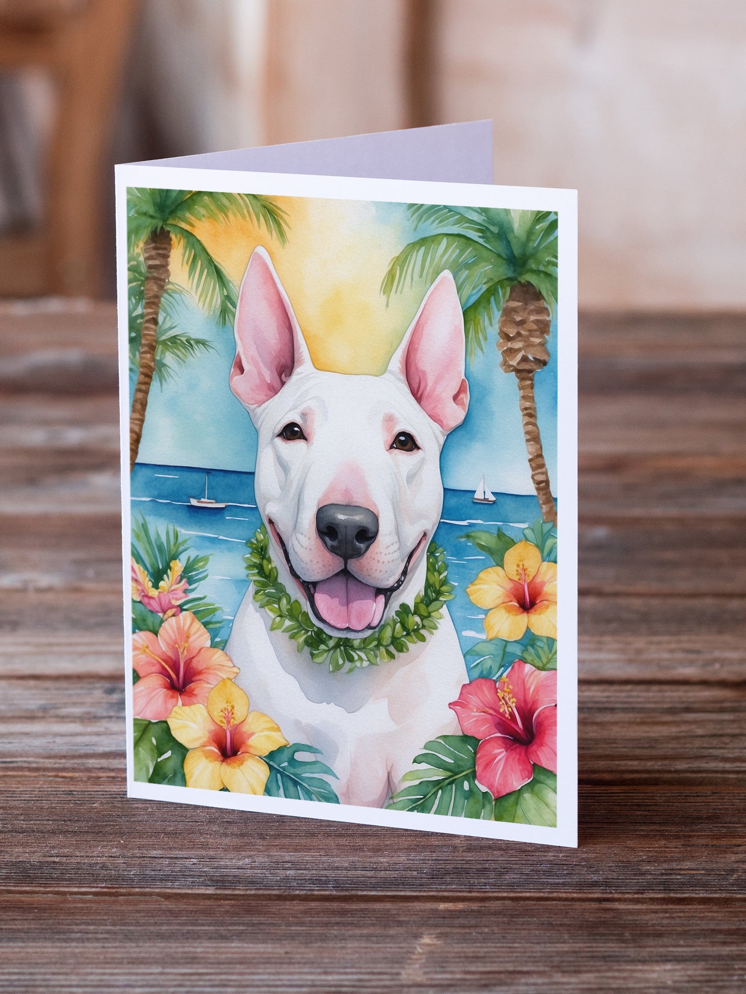 Buy this English Bull Terrier Luau Greeting Cards Pack of 8