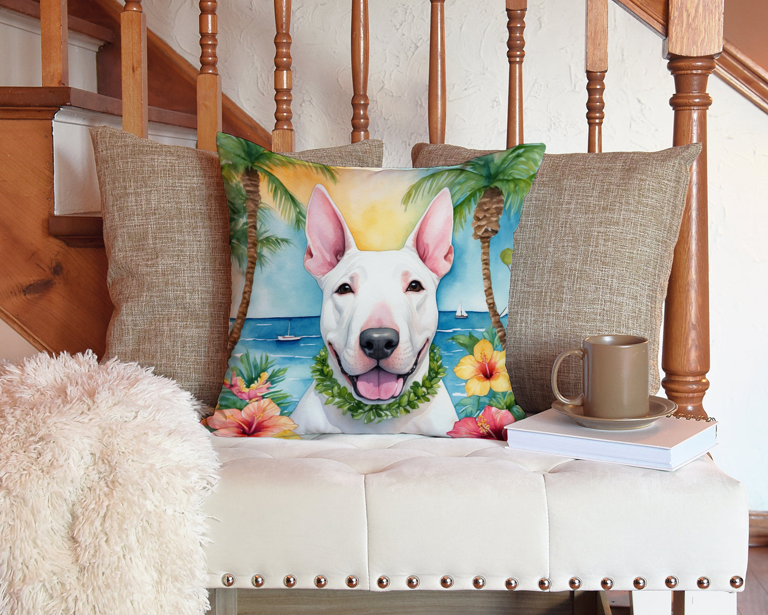English Bull Terrier Luau Throw Pillow