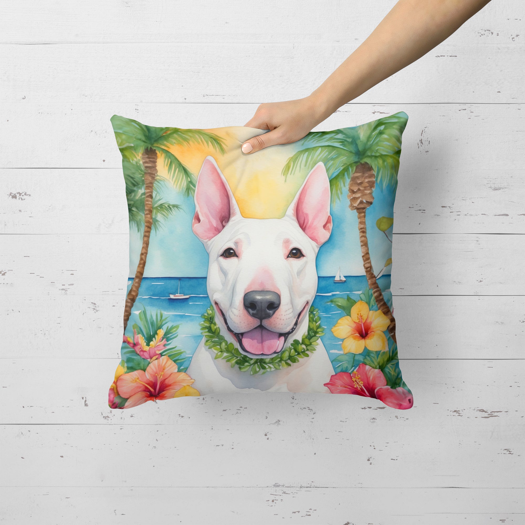 Buy this English Bull Terrier Luau Throw Pillow