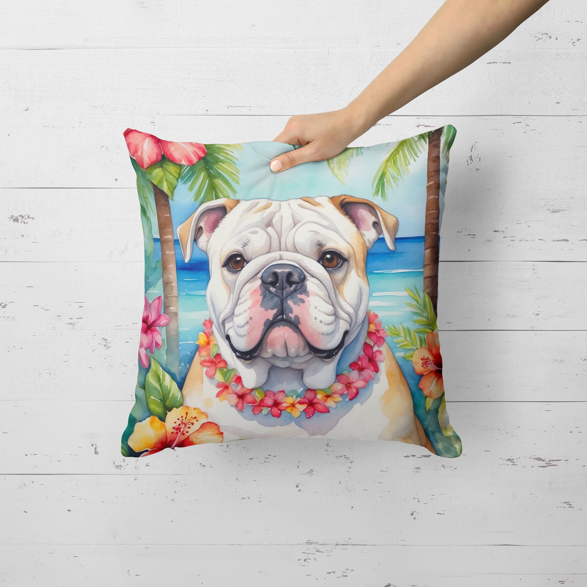 Buy this English Bulldog Luau Throw Pillow