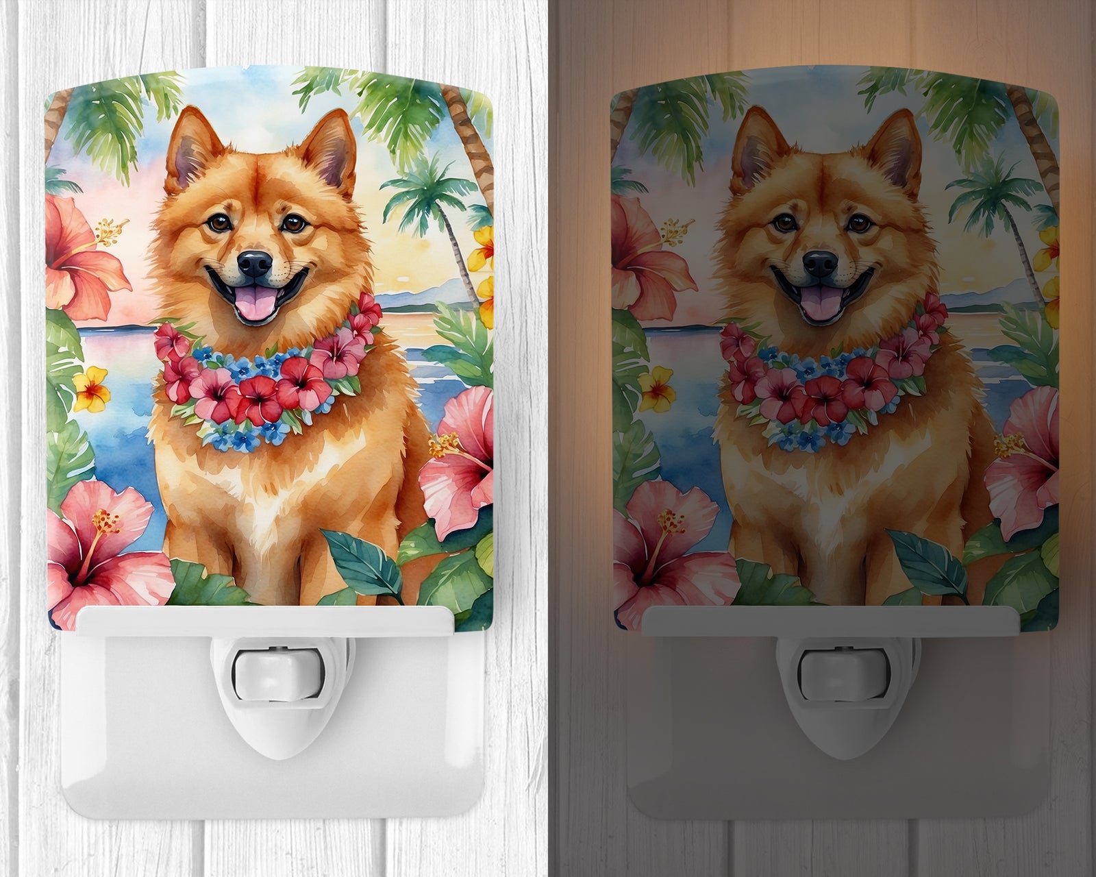 Caroline's Treasures Finnish Spitz Luau Ceramic Night Light