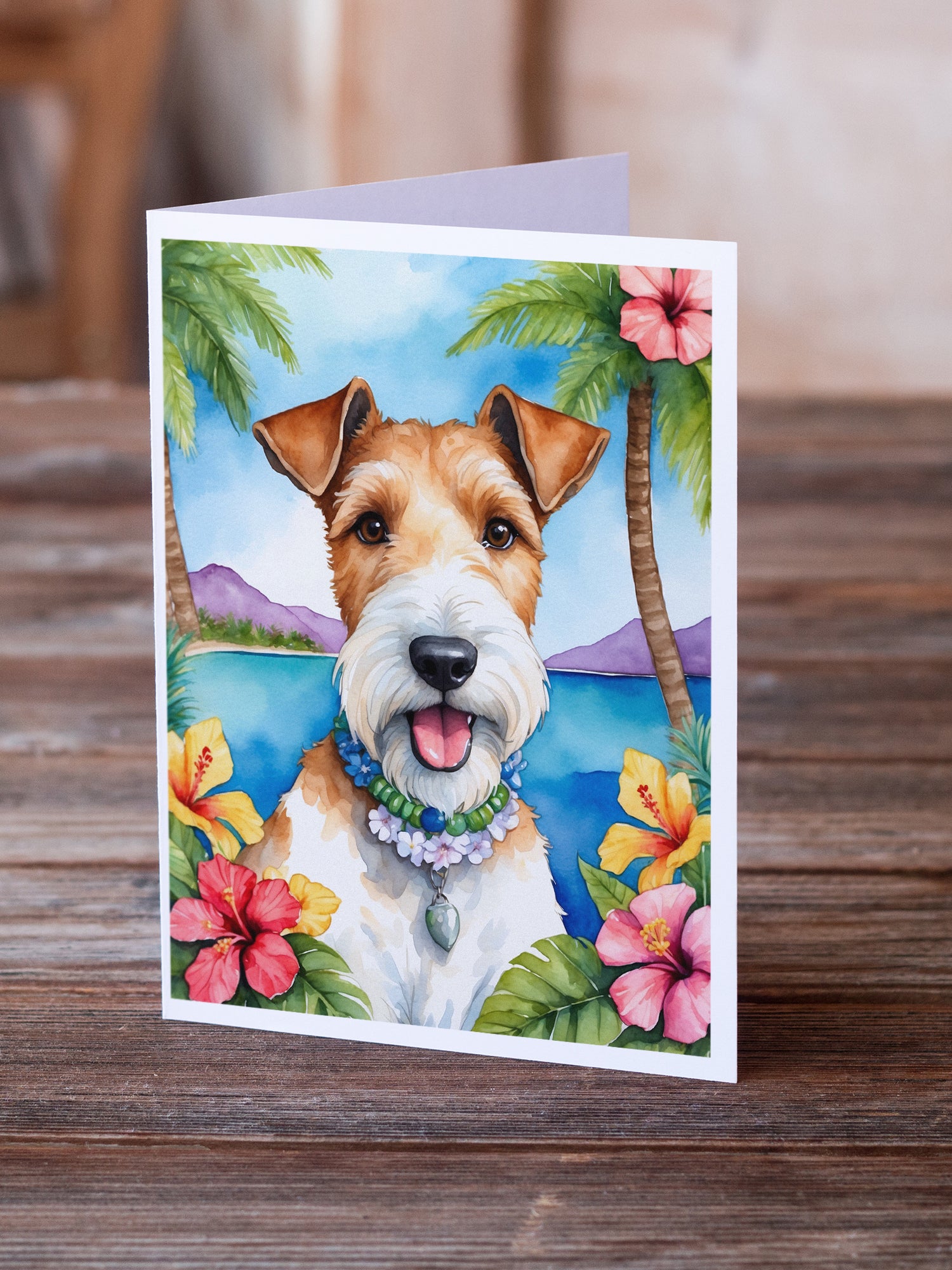 Fox Terrier Luau Greeting Cards Pack of 8