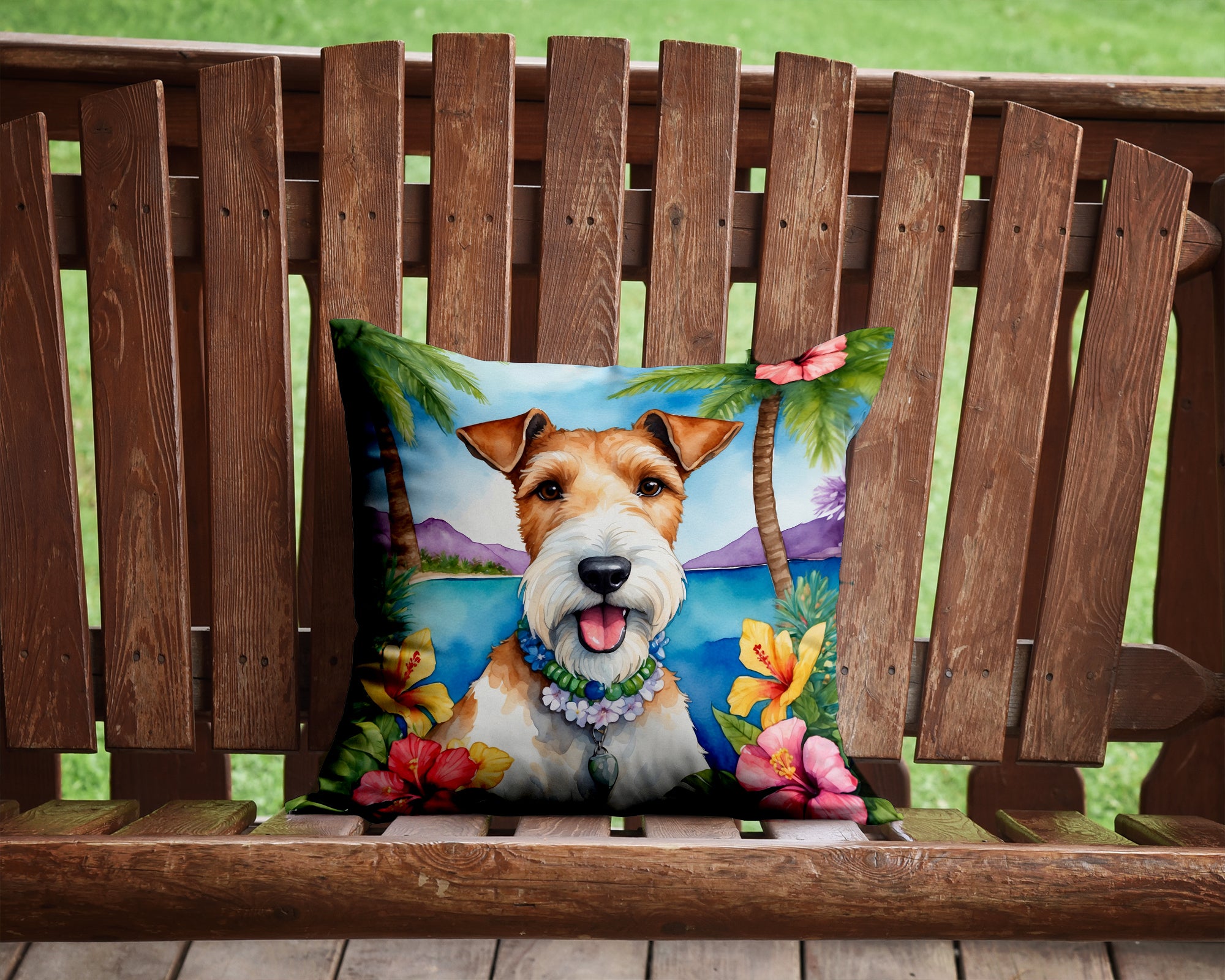 Fox Terrier Luau Throw Pillow