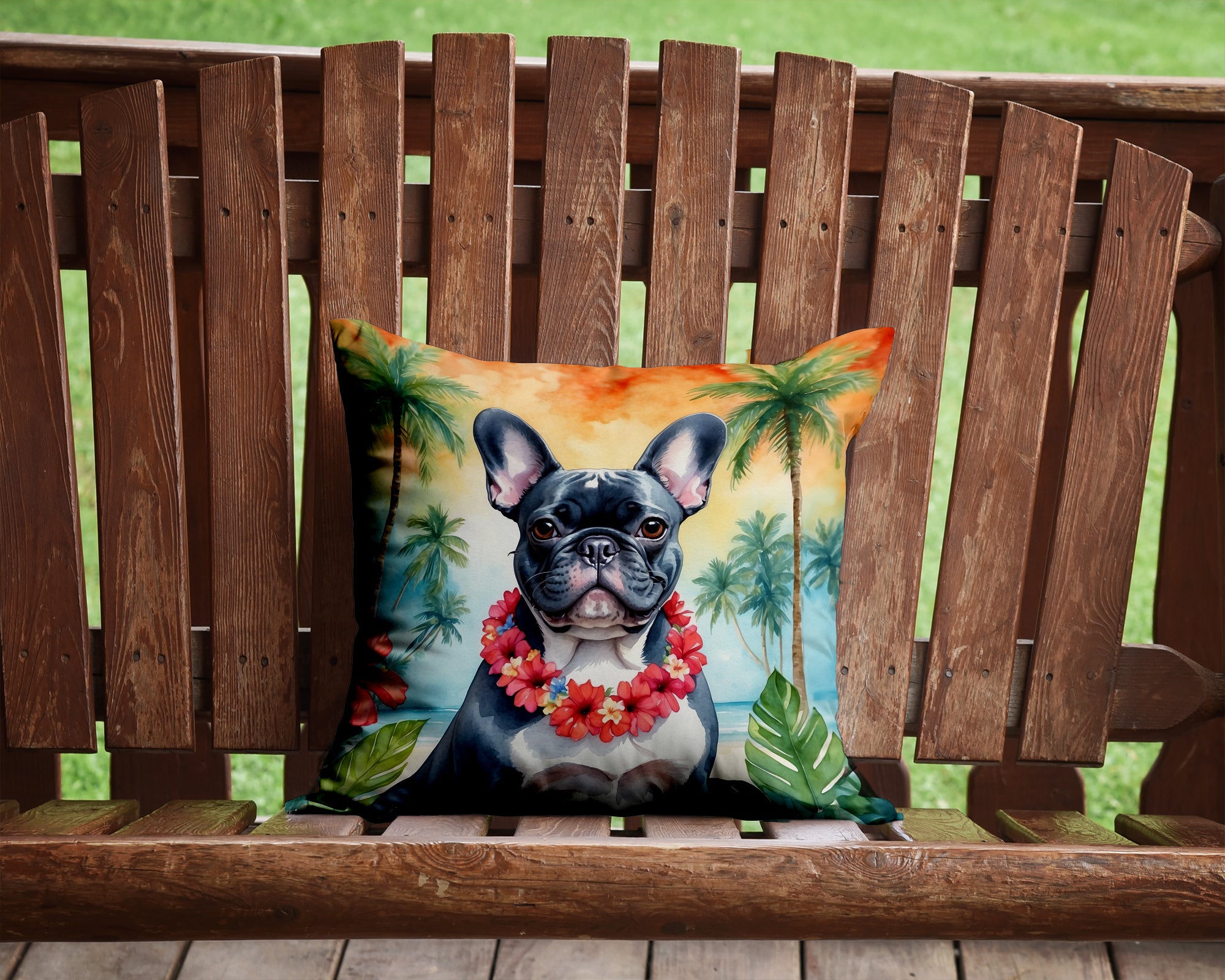 Buy this French Bulldog Luau Throw Pillow