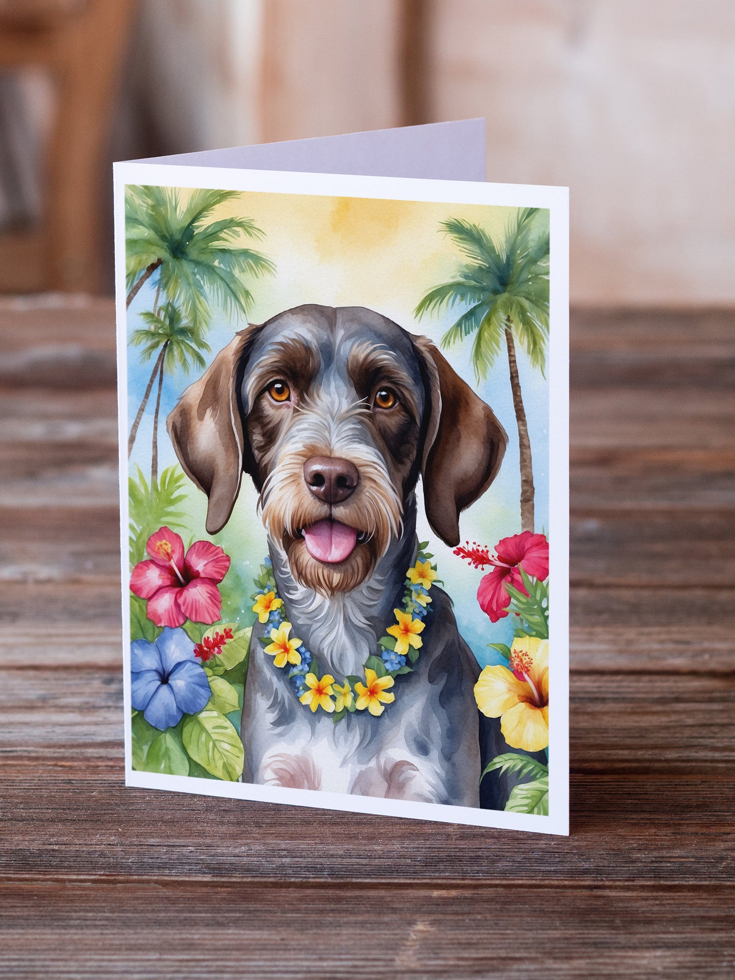 German Wirehaired Pointer Luau Greeting Cards Pack of 8