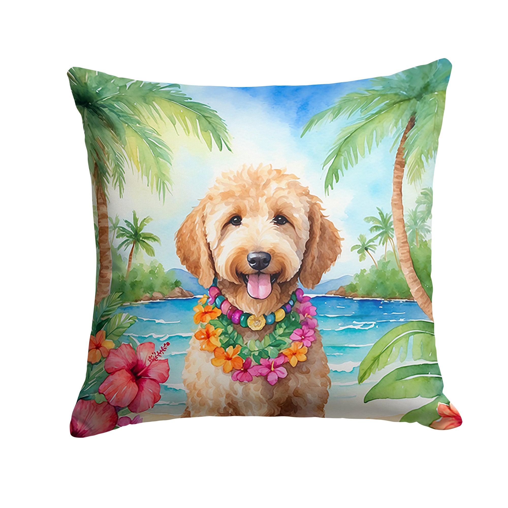 Buy this Goldendoodle Luau Throw Pillow