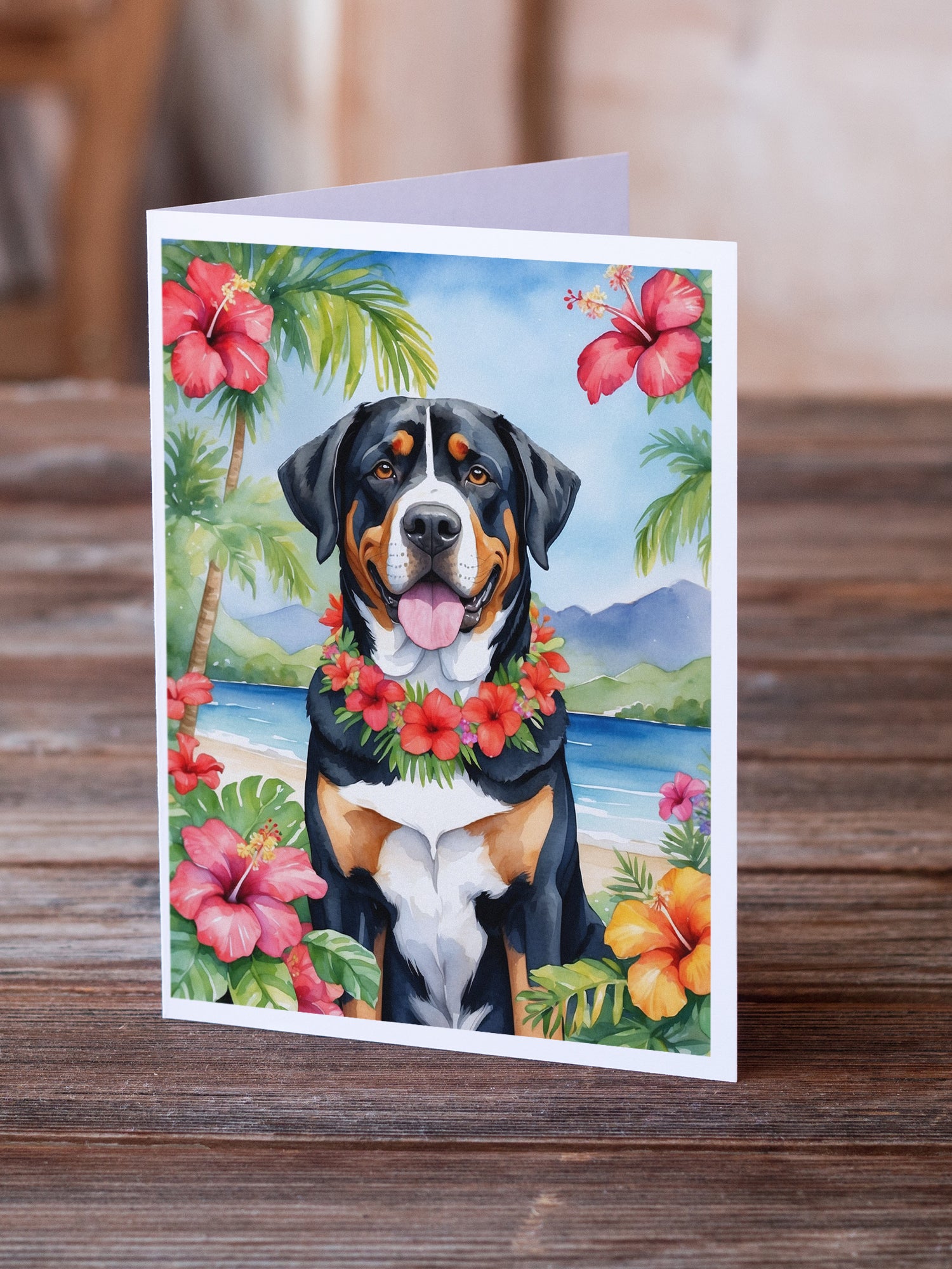 Greater Swiss Mountain Dog Luau Greeting Cards Pack of 8
