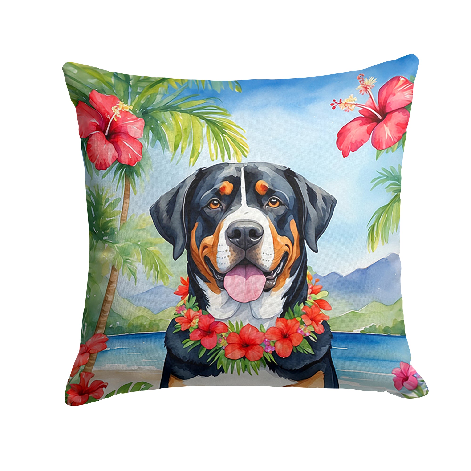Buy this Greater Swiss Mountain Dog Luau Throw Pillow