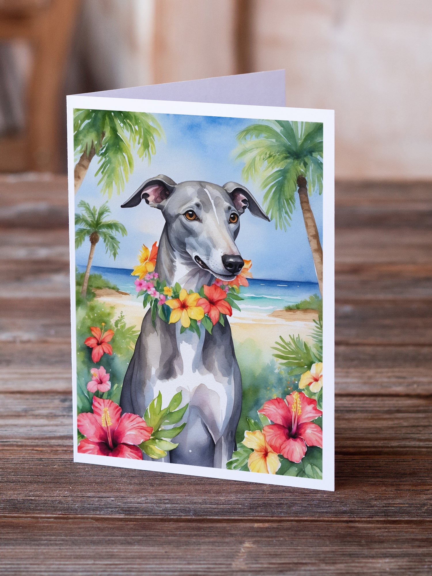 Greyhound Luau Greeting Cards Pack of 8