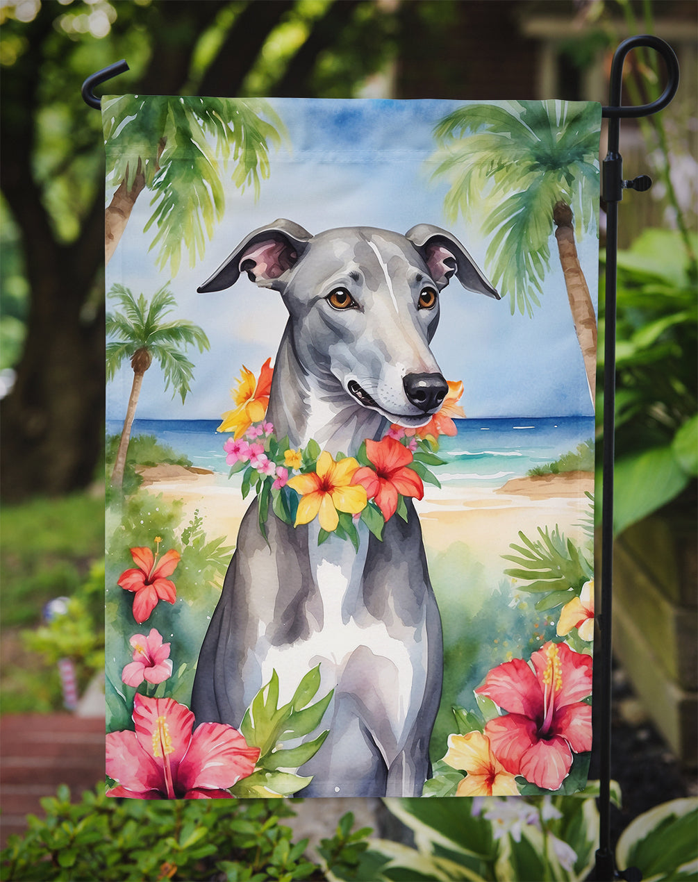 Greyhound Luau Garden Flag