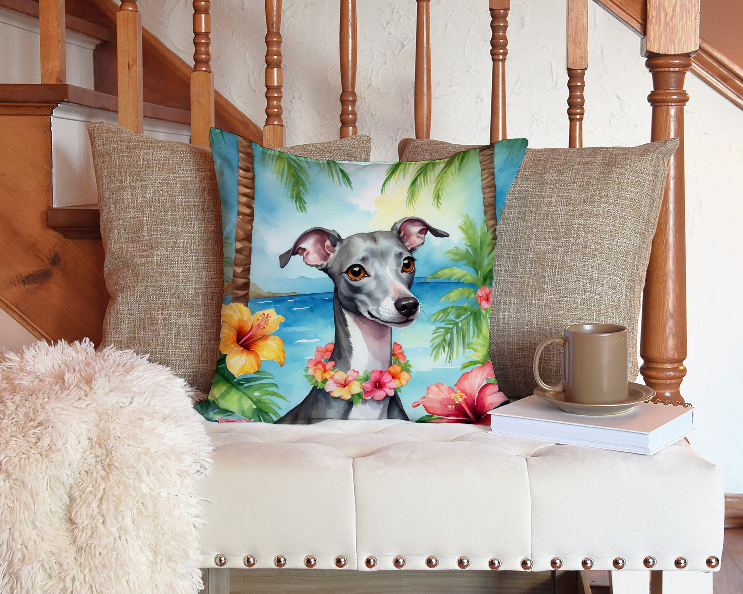 Italian Greyhound Luau Throw Pillow