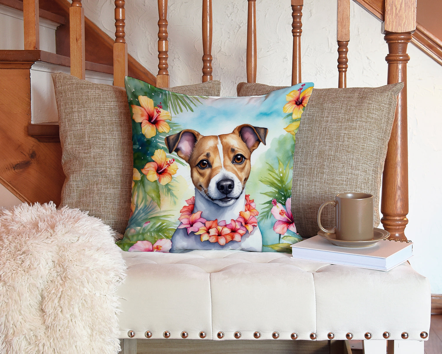 Jack Russell Terrier Luau Throw Pillow