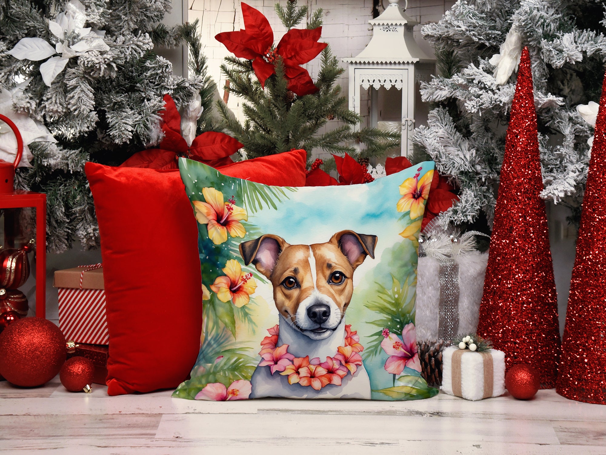 Jack Russell Terrier Luau Throw Pillow