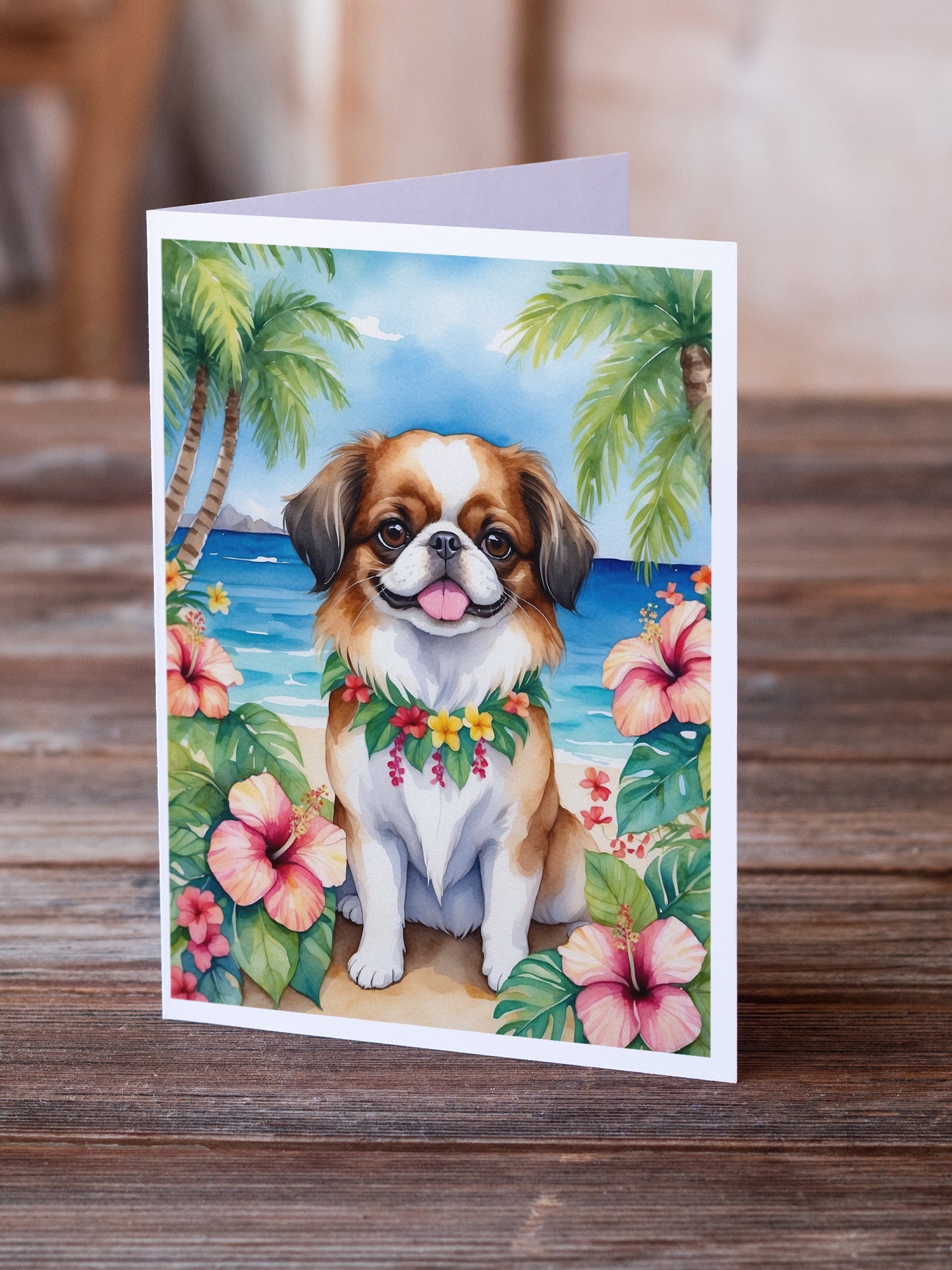 Japanese Chin Luau Greeting Cards Pack of 8