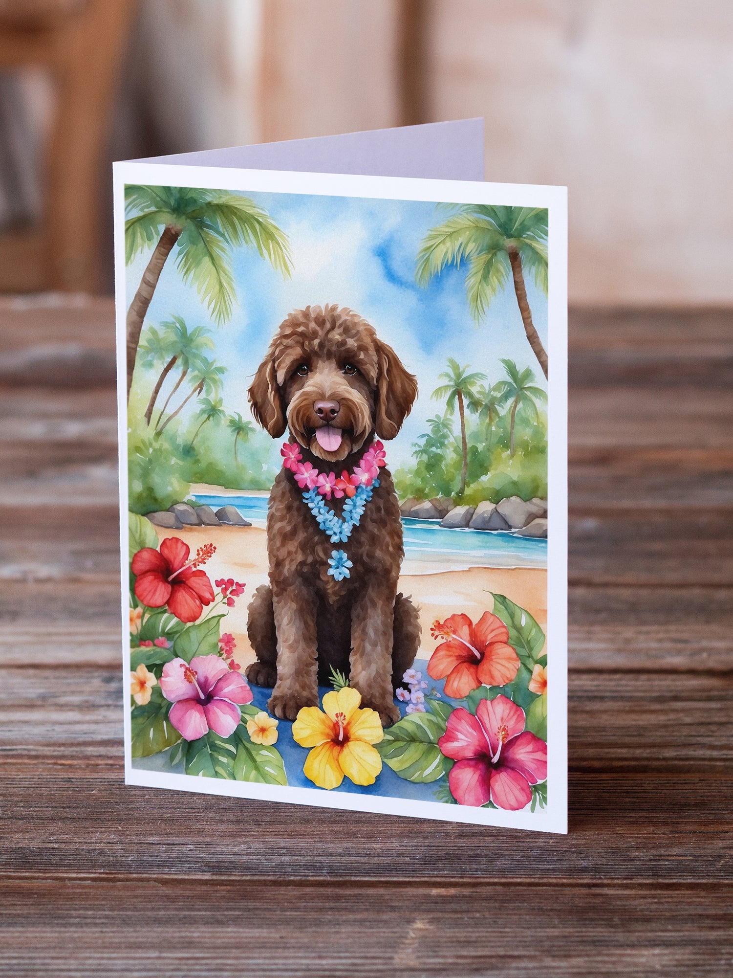 Labradoodle Luau Greeting Cards Pack of 8