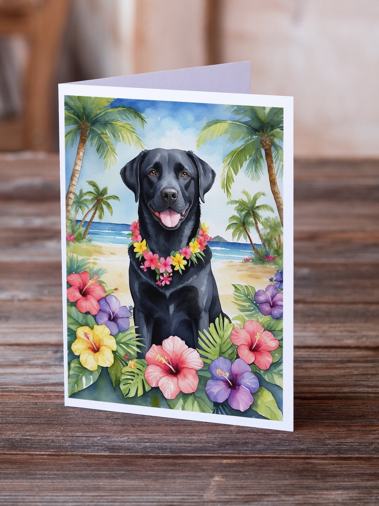 Black Labrador Retriever Luau Greeting Cards Pack of 8