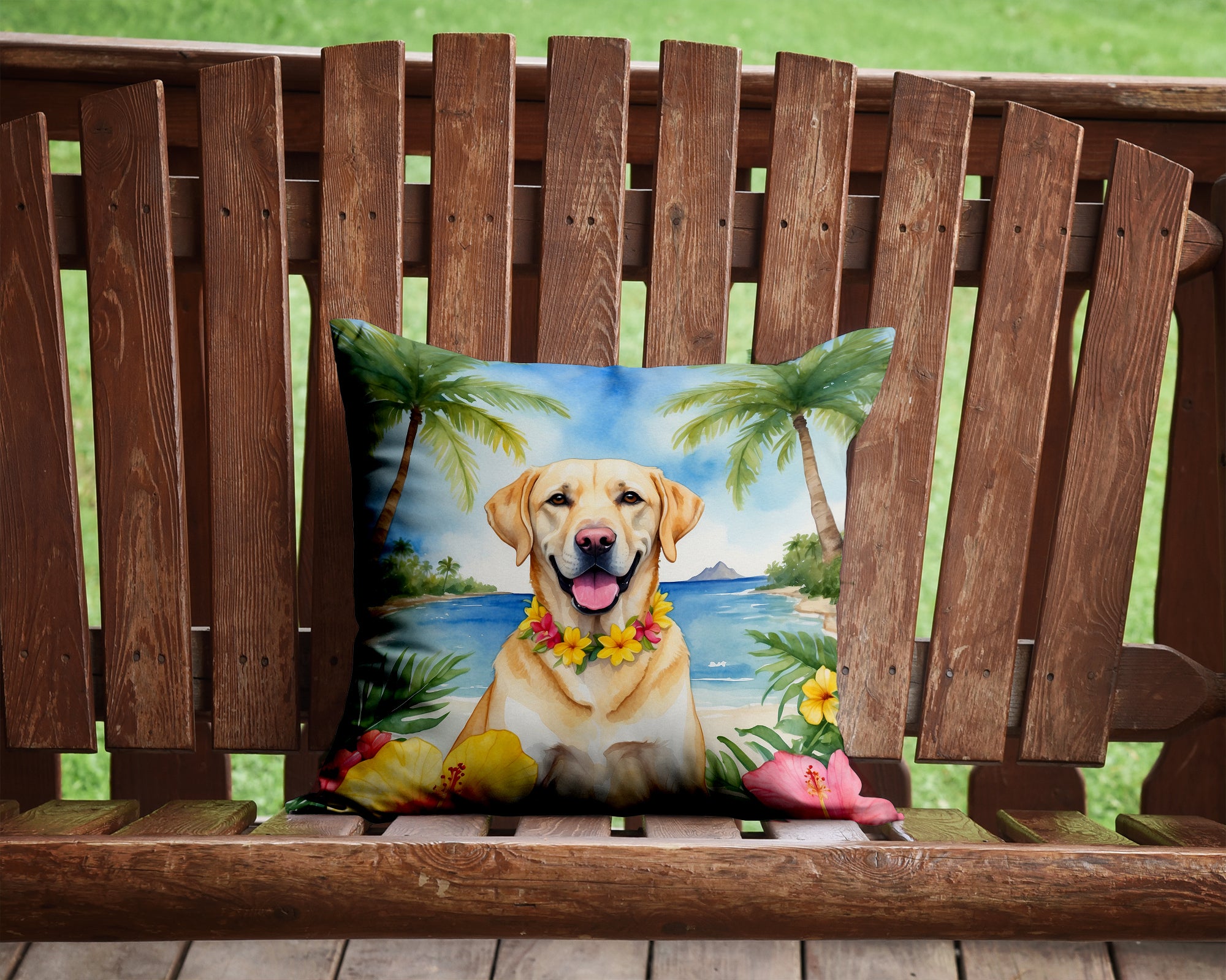 Buy this Yellow Labrador Retriever Luau Throw Pillow