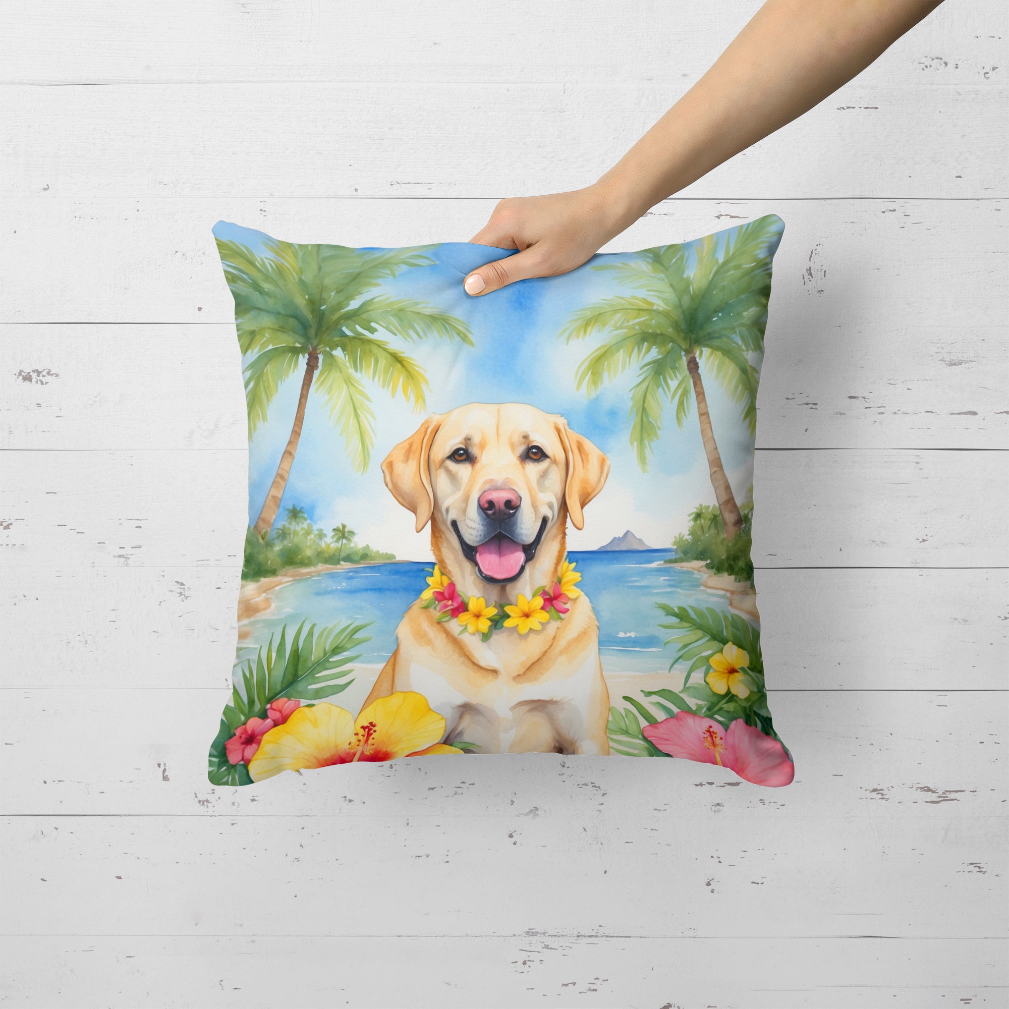 Buy this Yellow Labrador Retriever Luau Throw Pillow