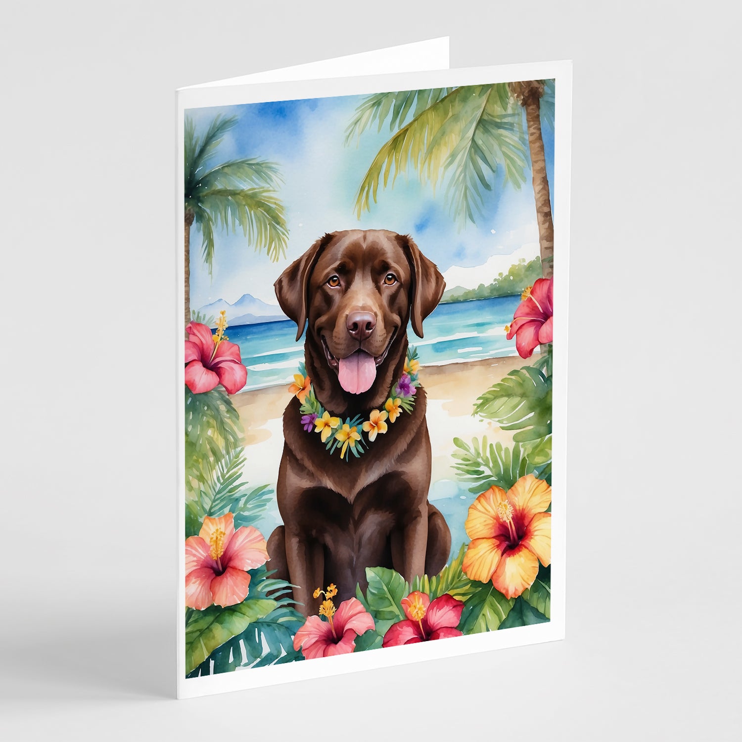 Buy this Chocolate Labrador Retriever Luau Greeting Cards Pack of 8