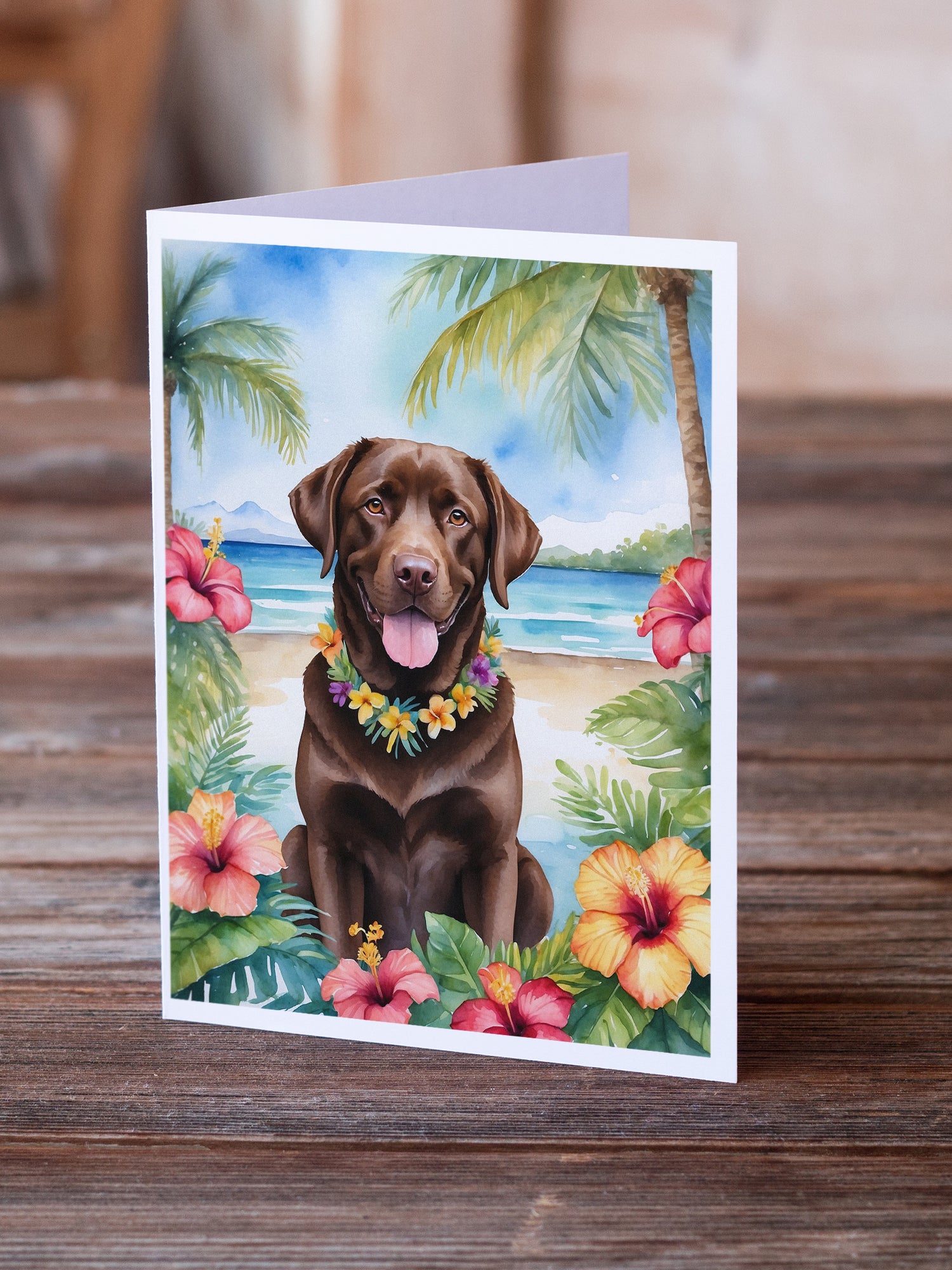 Chocolate Labrador Retriever Luau Greeting Cards Pack of 8