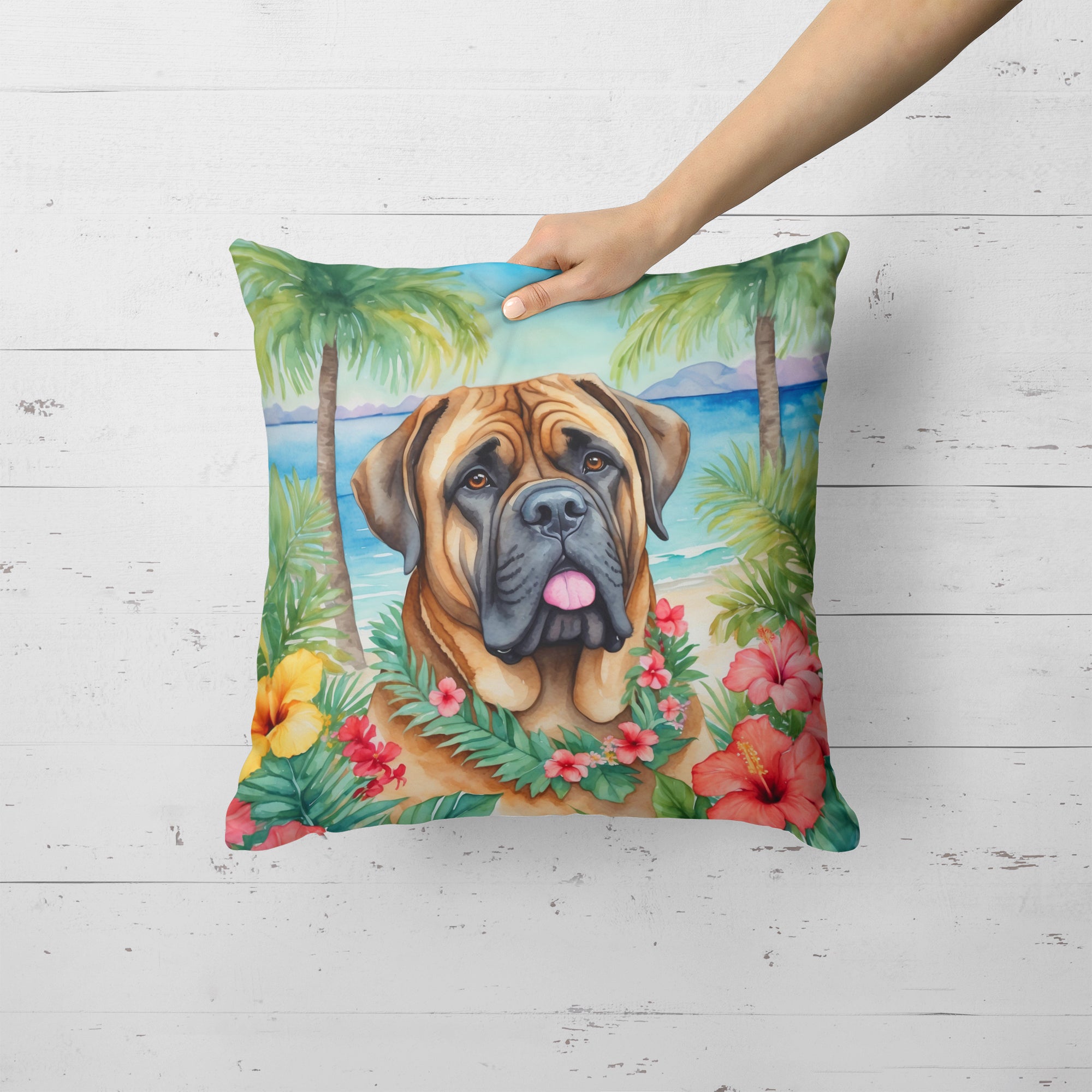 Buy this Mastiff Luau Throw Pillow