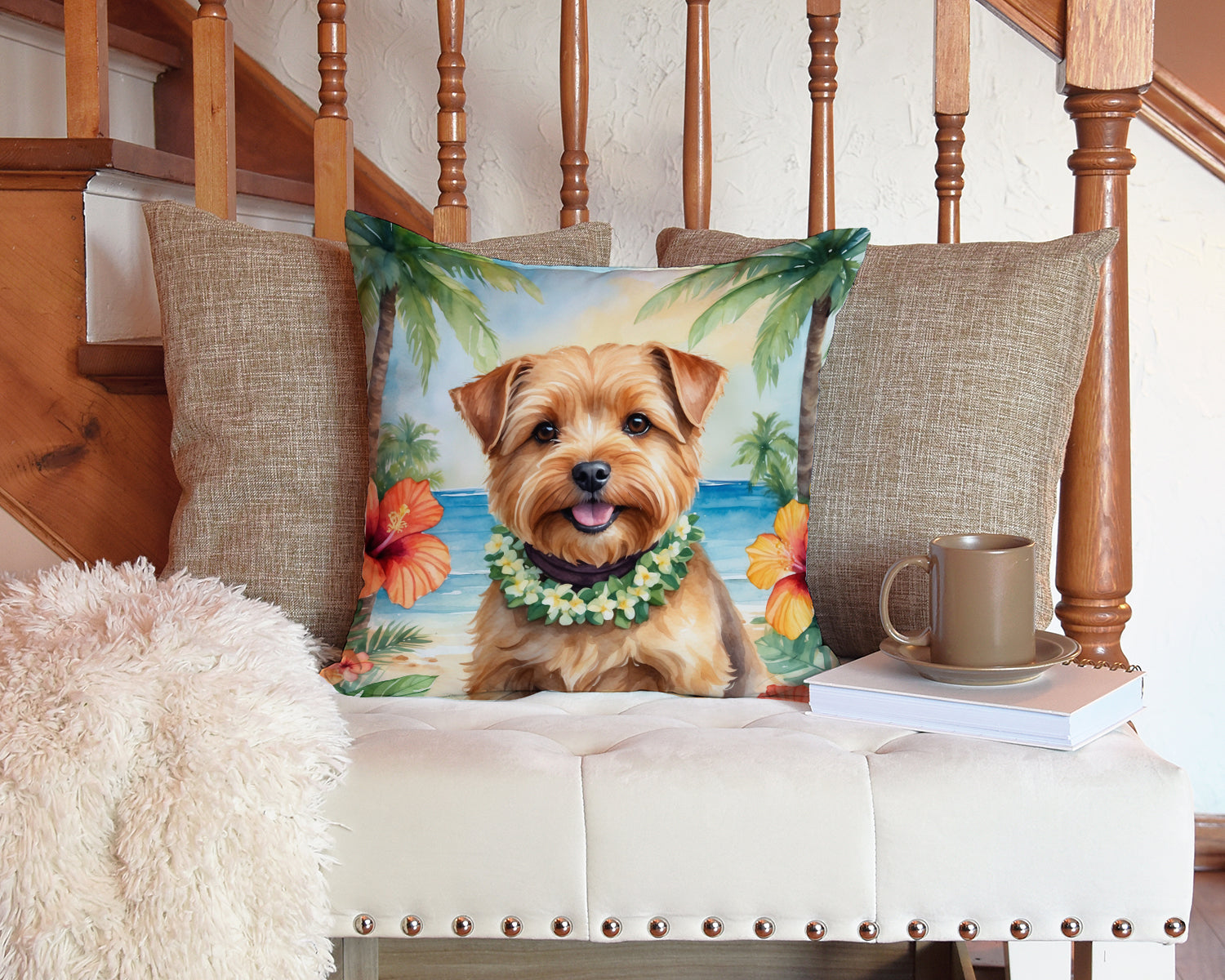 Norfolk Terrier Luau Throw Pillow